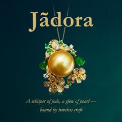 【Jādora】Imperial Garden Golden Pearl & Jade Floral Pendant