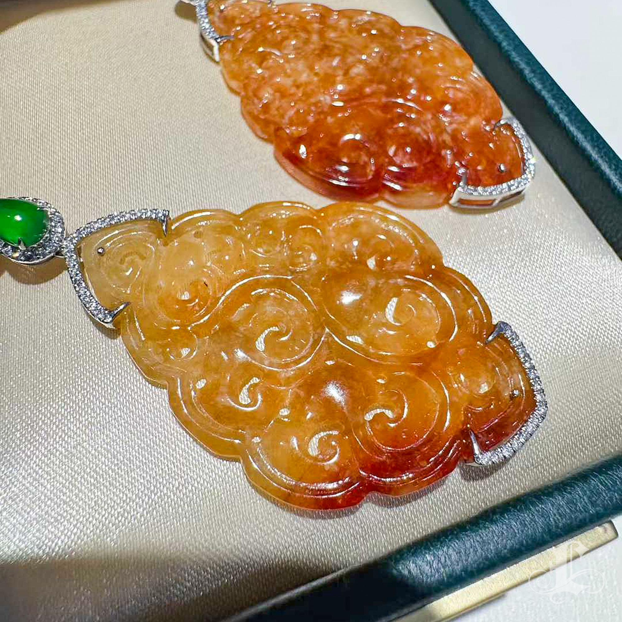【Jādora】Pendientes de perlas de jadeíta amarilla tipo A de brillo imperial en venta 3