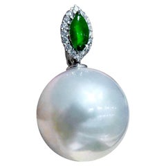 【Jādora】PSL Certified Imperial Jade Drop Aurora South Sea Pearl Pendant Necklace