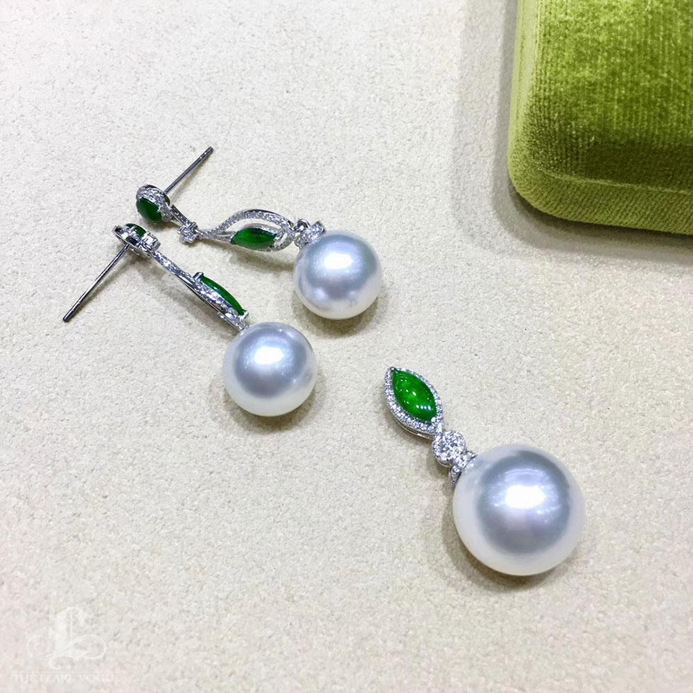 【Jādora】Conjunto de pendientes y colgante de jadeíta imperial y perlas de los mares del sur en venta 7