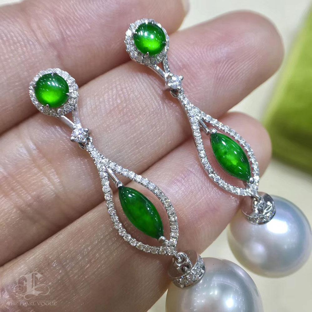 【Jādora】Conjunto de pendientes y colgante de jadeíta imperial y perlas de los mares del sur en venta 1
