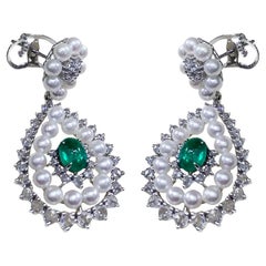 【Crown Radiance】Imperial Teardrop Baby Akoya Pearl Emerald Diamond Earrings