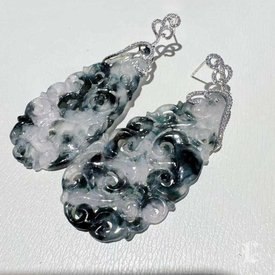 【Jādora】Ink Mist - Boucles d'oreilles nuage de jade en vente 2