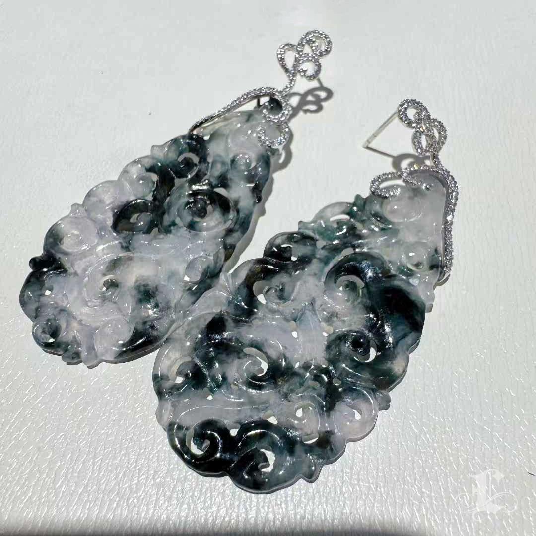 【Jādora】Ink Mist - Boucles d'oreilles nuage de jade en vente 3