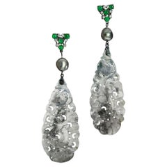 【Jādora】Ink-Painting Burmese Jade & Tahitian Keshi Pearl Earrings