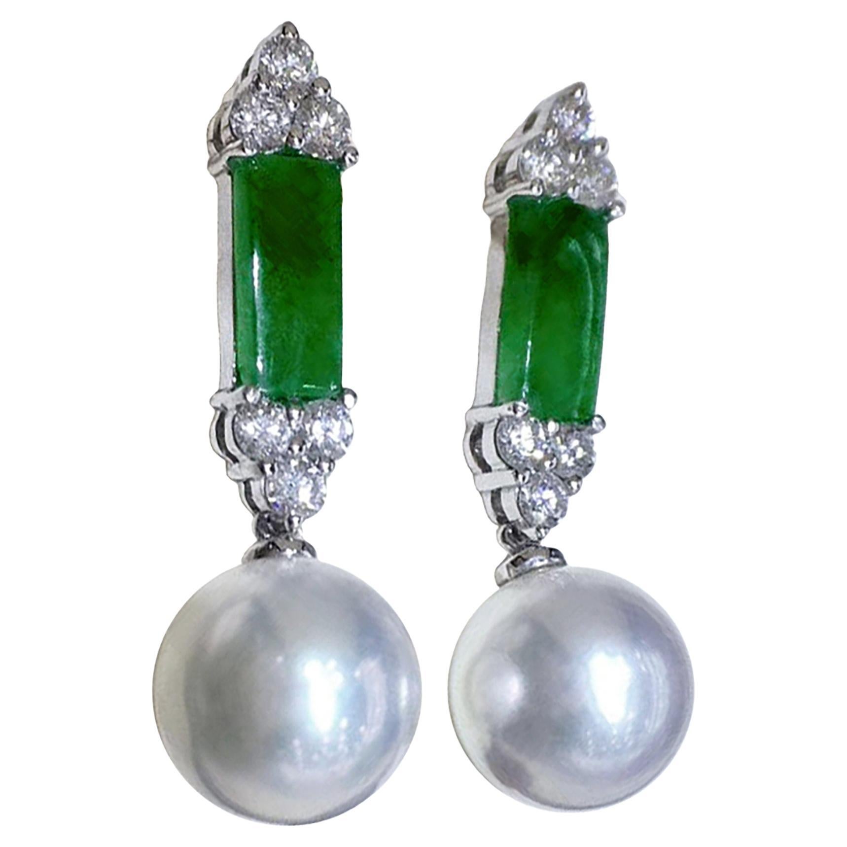 【Jādora】Pendientes de perlas del mar del sur con corona de jade