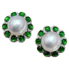 【Jādora】Jadeite Halo South Sea Pearl Earrings
