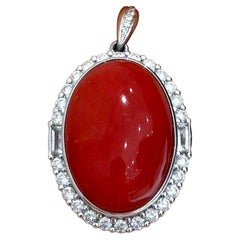 【Jādora】Only One Imperial Red Coral & Diamond Pendant Necklace