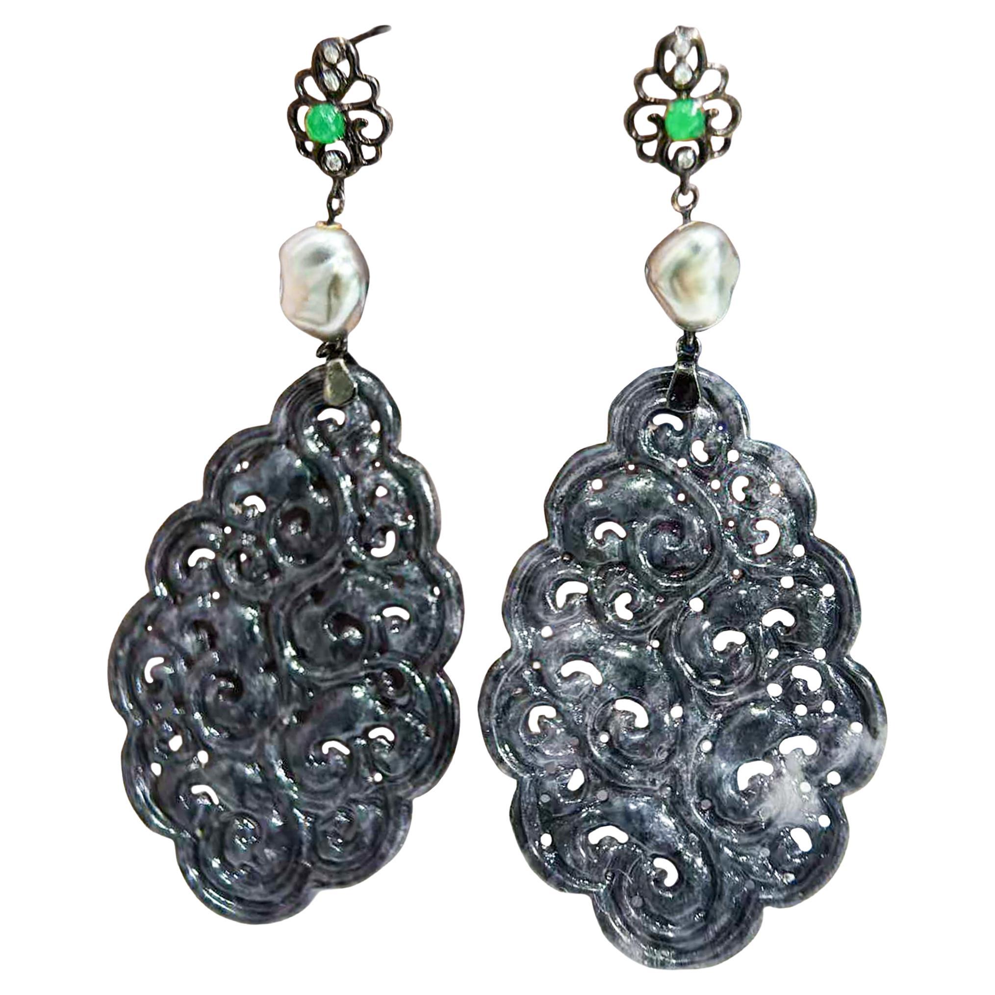 【Jādora】Raven Jadeite
Tahitian Keshi Pearl Earrings in Black Gold