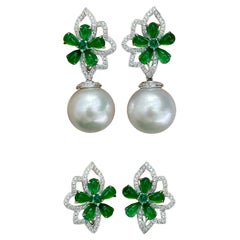 【Jādora】Shadow Blossom Convertible Jade & South Sea Pearl Earrings