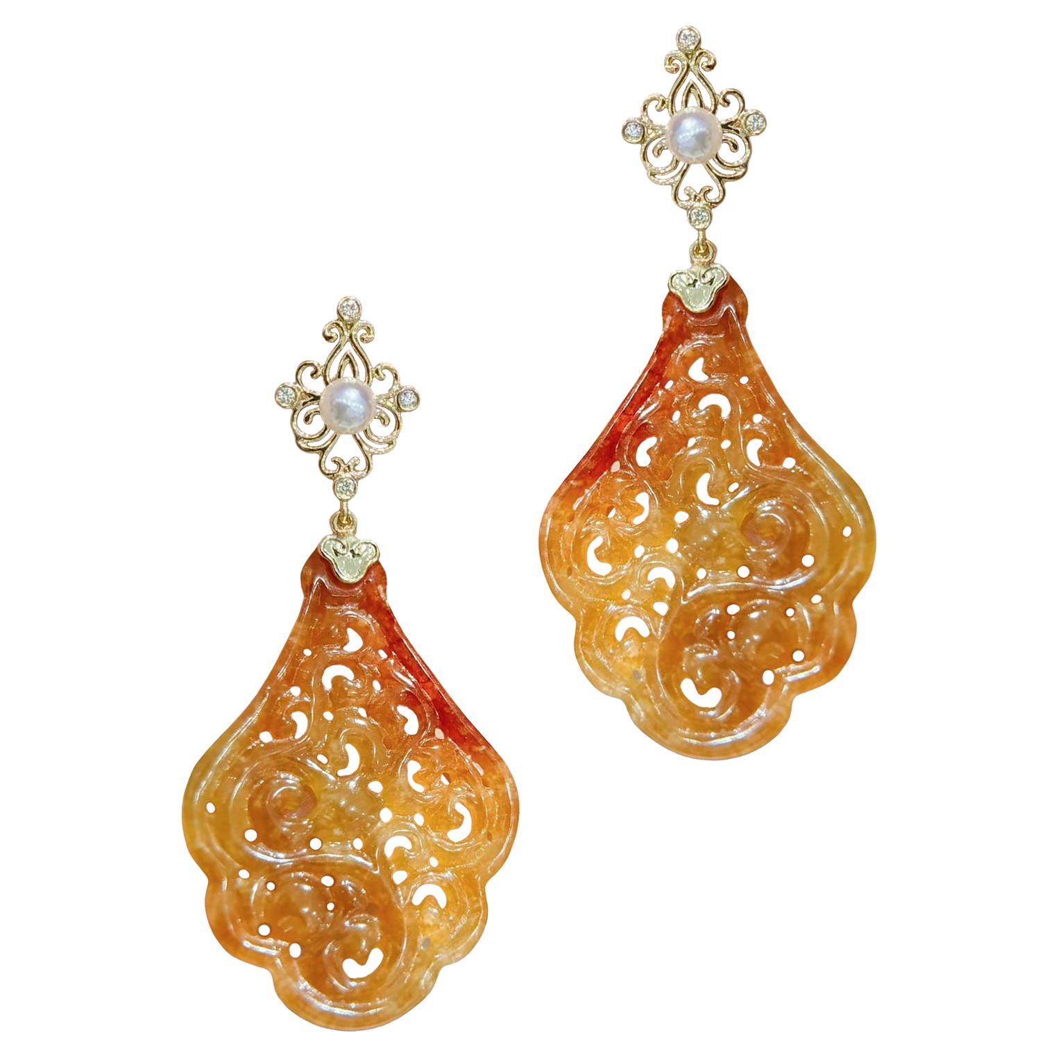 【Jādora】Type A Boucles d
oreilles en jadéite dorée, perle d
Akoya et diamant