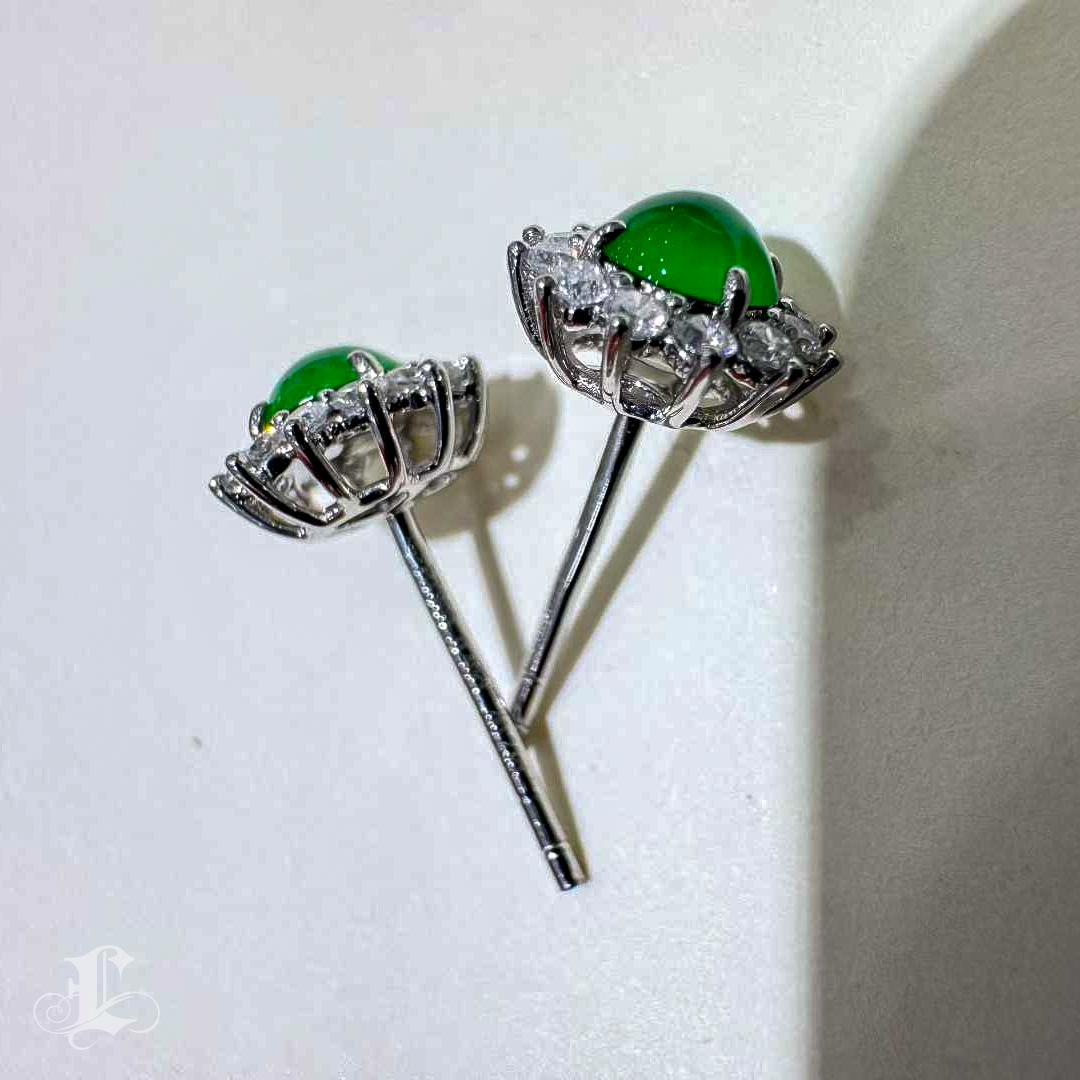 【Jādora】Pendientes de Jadeíta Tipo A y Halo de Diamantes de 0,4 ct en Platino en venta 3