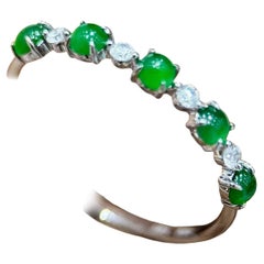 【Jādora】Type A Jadeite Cabochon et Diamond Band Ring