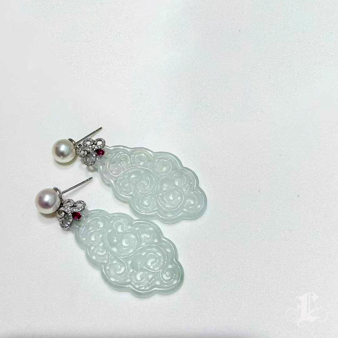 【Jādora】Pendientes de gota de diamante rubí perla jadeíta tipo A en venta 3