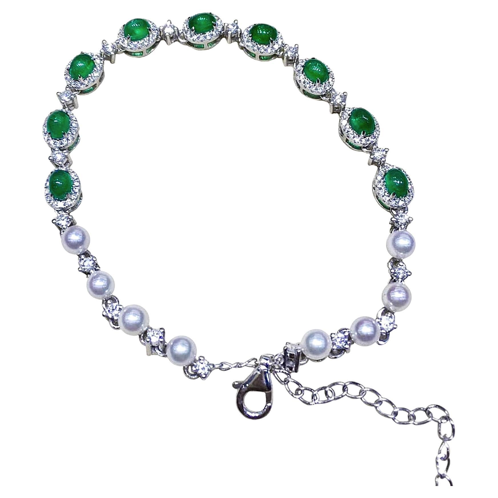 【Jādora】Verdant Garden Aurora Akoya Pearl & Emerald Bracelet