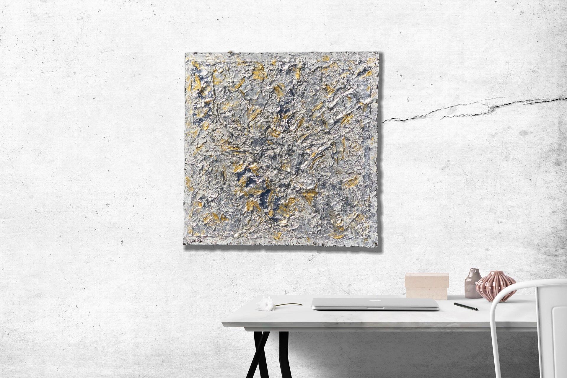 Modern Painting J'Adore 4 by Liora Textured Square Silver Abstract Canvas Contemporary