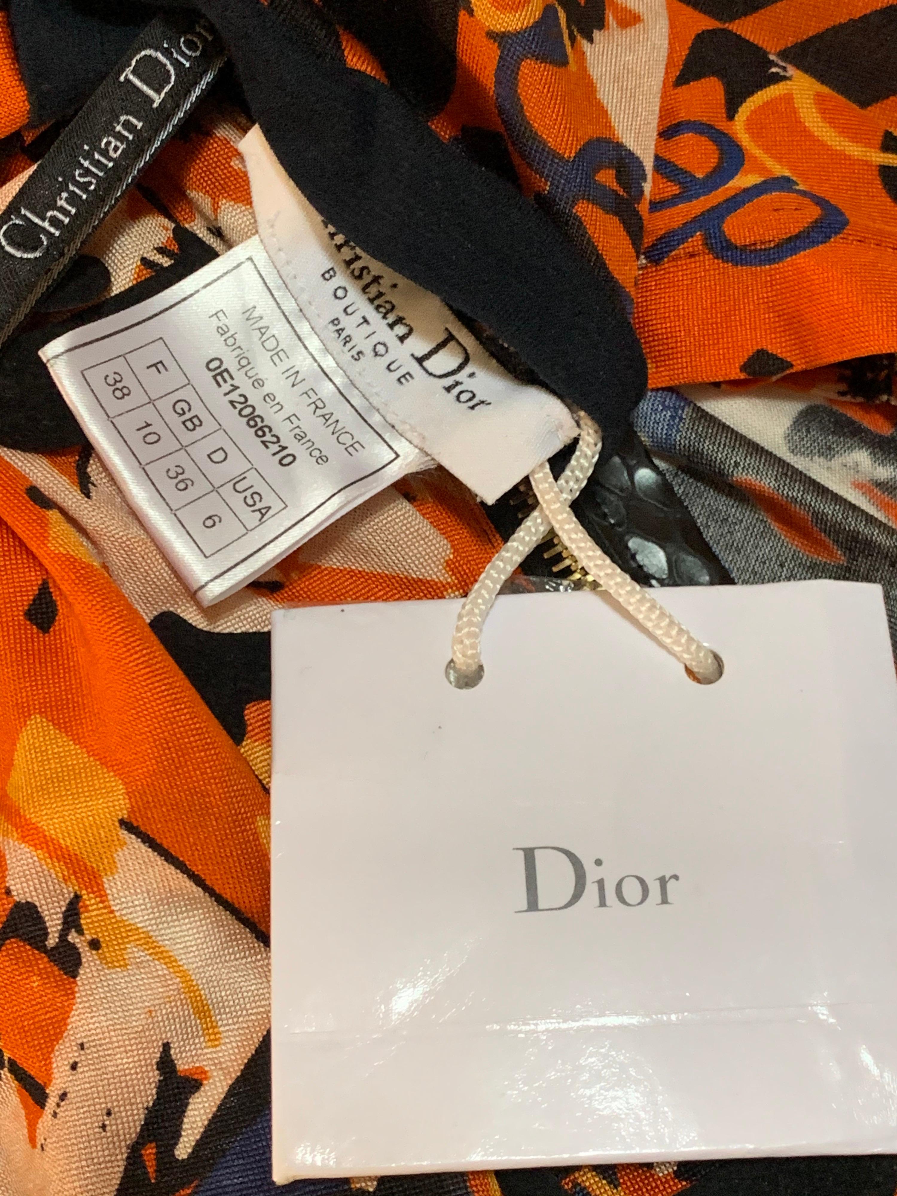 J’Adore Christian Dior by John Galliano Orange Jersey Print Zip Skirt Size 6 4