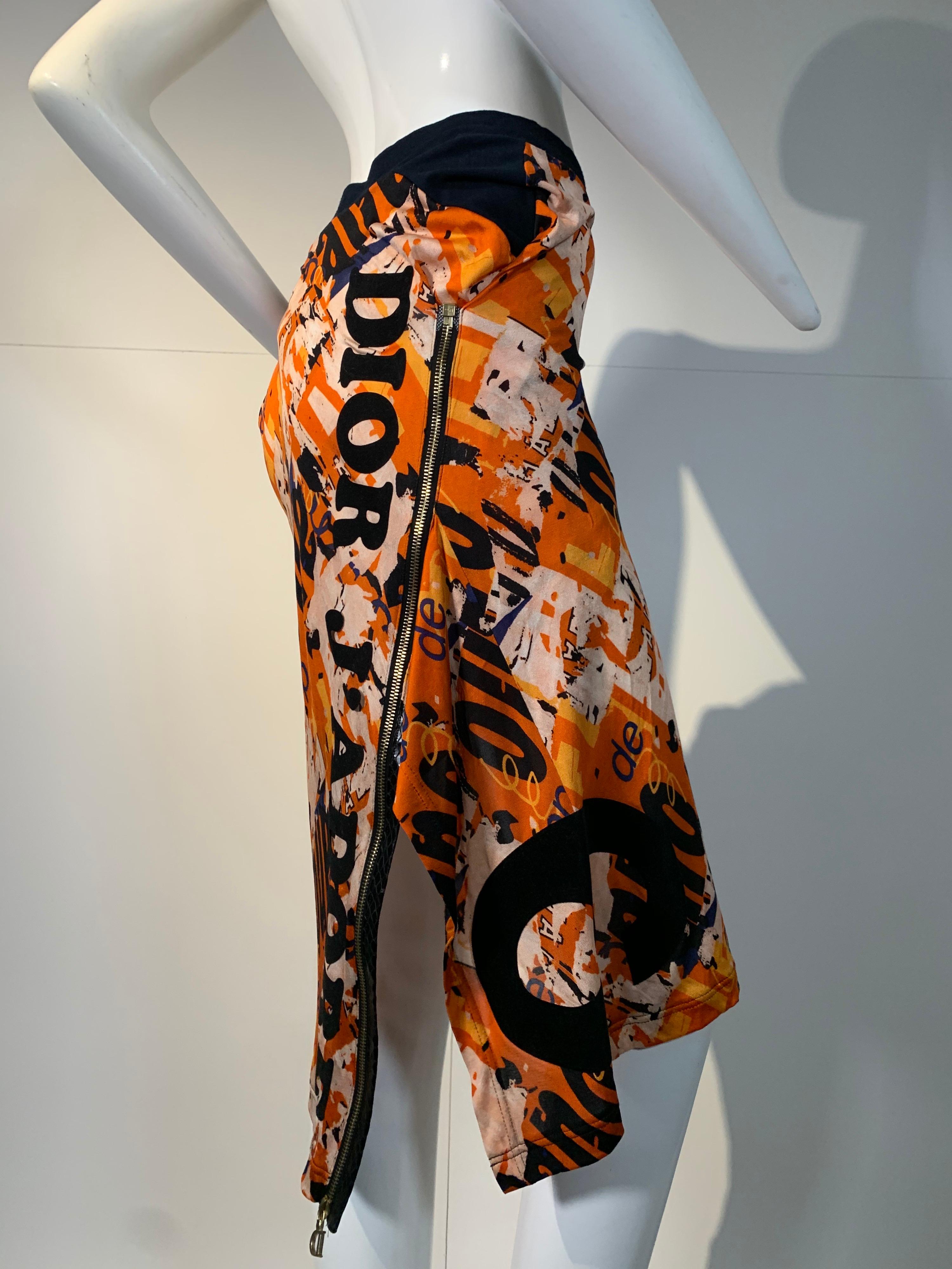 J’Adore Christian Dior by John Galliano Orange Jersey Print Zip Skirt Size 6 1