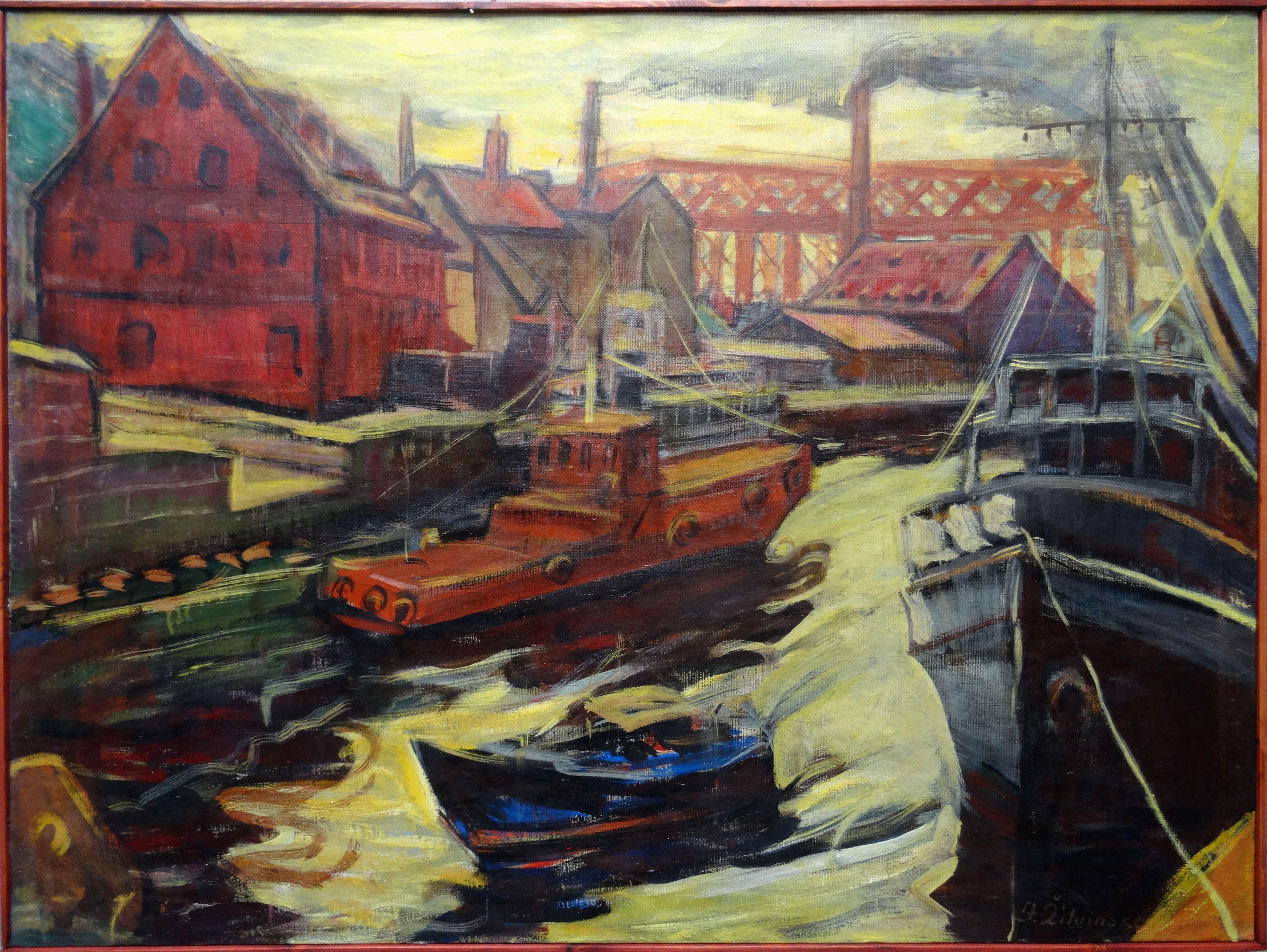 Channel. 1965, Leinwand, Öl, 80x100 cm, Kanal. – Painting von Jadviga Zjilvinska 