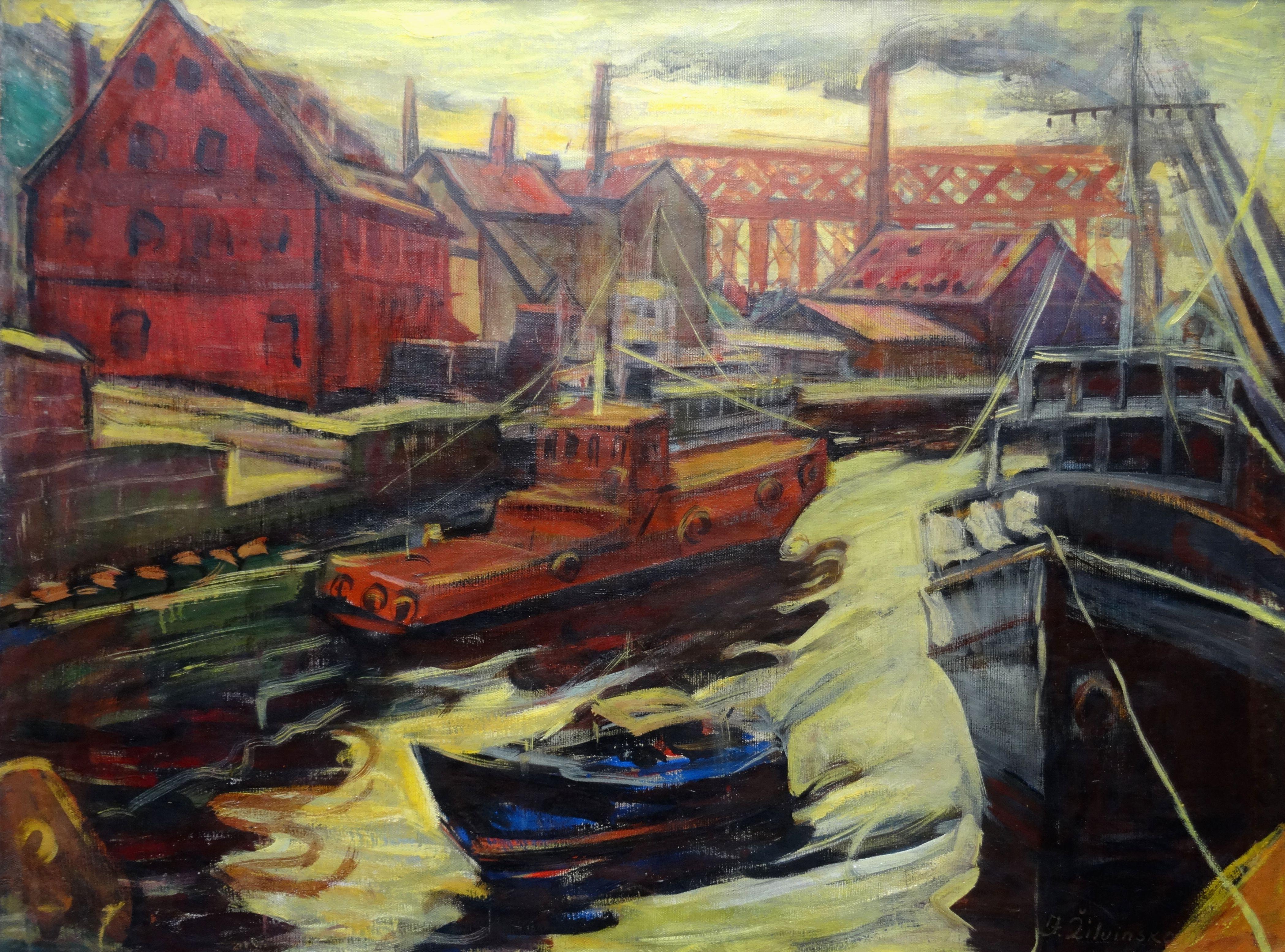 Jadviga Zjilvinska  Figurative Painting – Channel. 1965, Leinwand, Öl, 80x100 cm, Kanal.