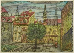 Courtyard in Riga. 1980er Jahre, Papier, Mischtechnik, 28x38 cm