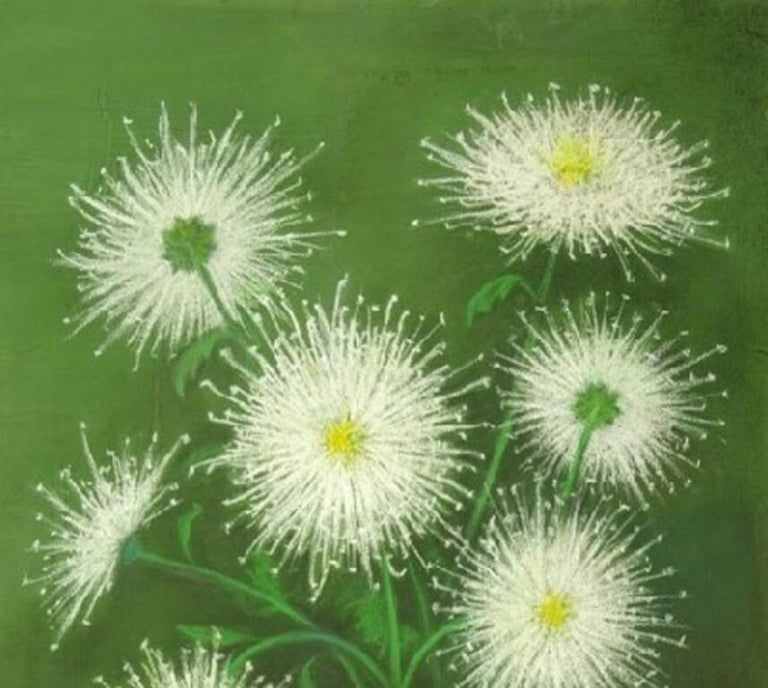 White asters. 1980's. Paper, pastel, 54x39 cm - Naturalistic Painting by Jadviga Zjilvinska 