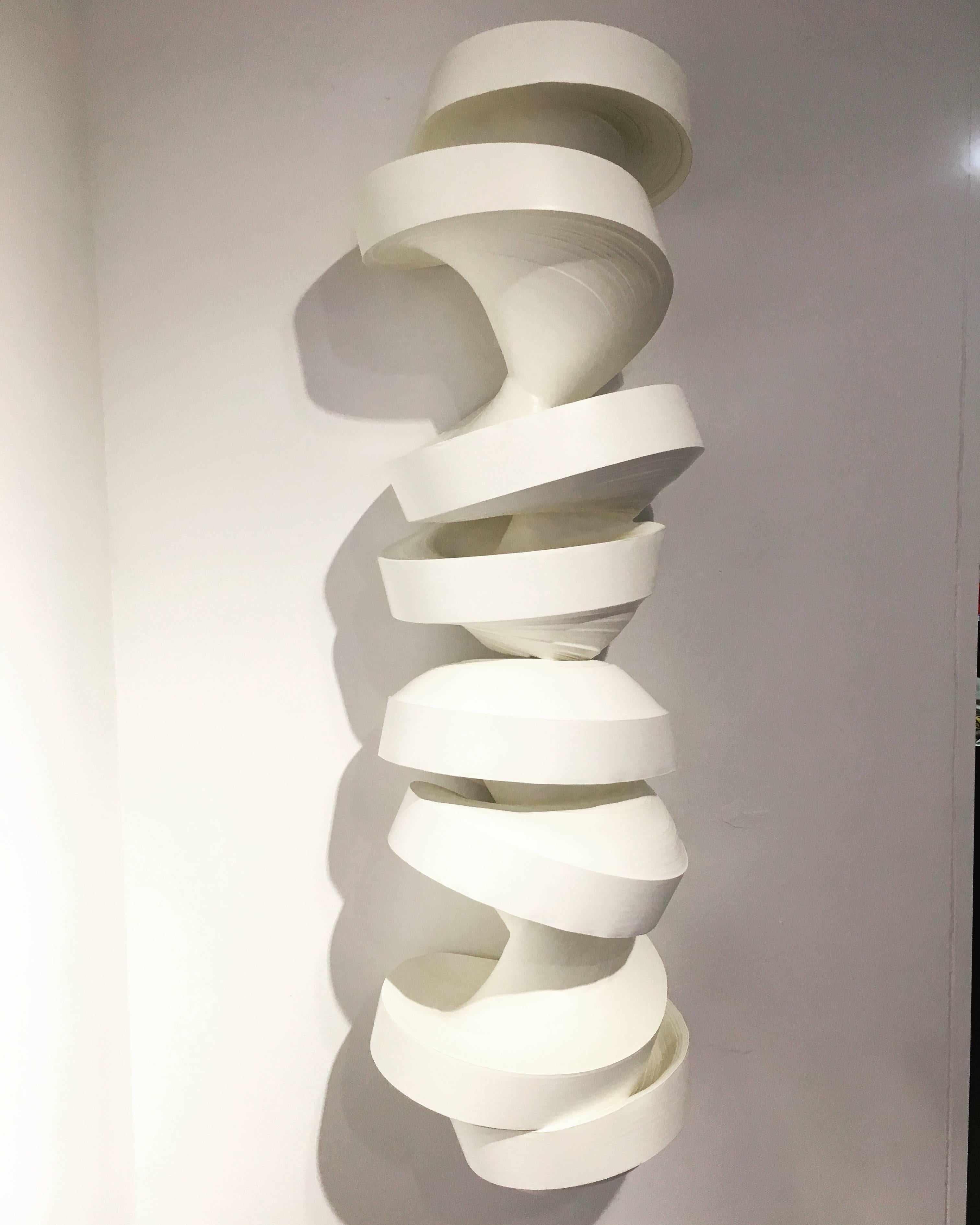 JK780 white- geometric abstract wall sculpture - Sculpture by Jae Ko
