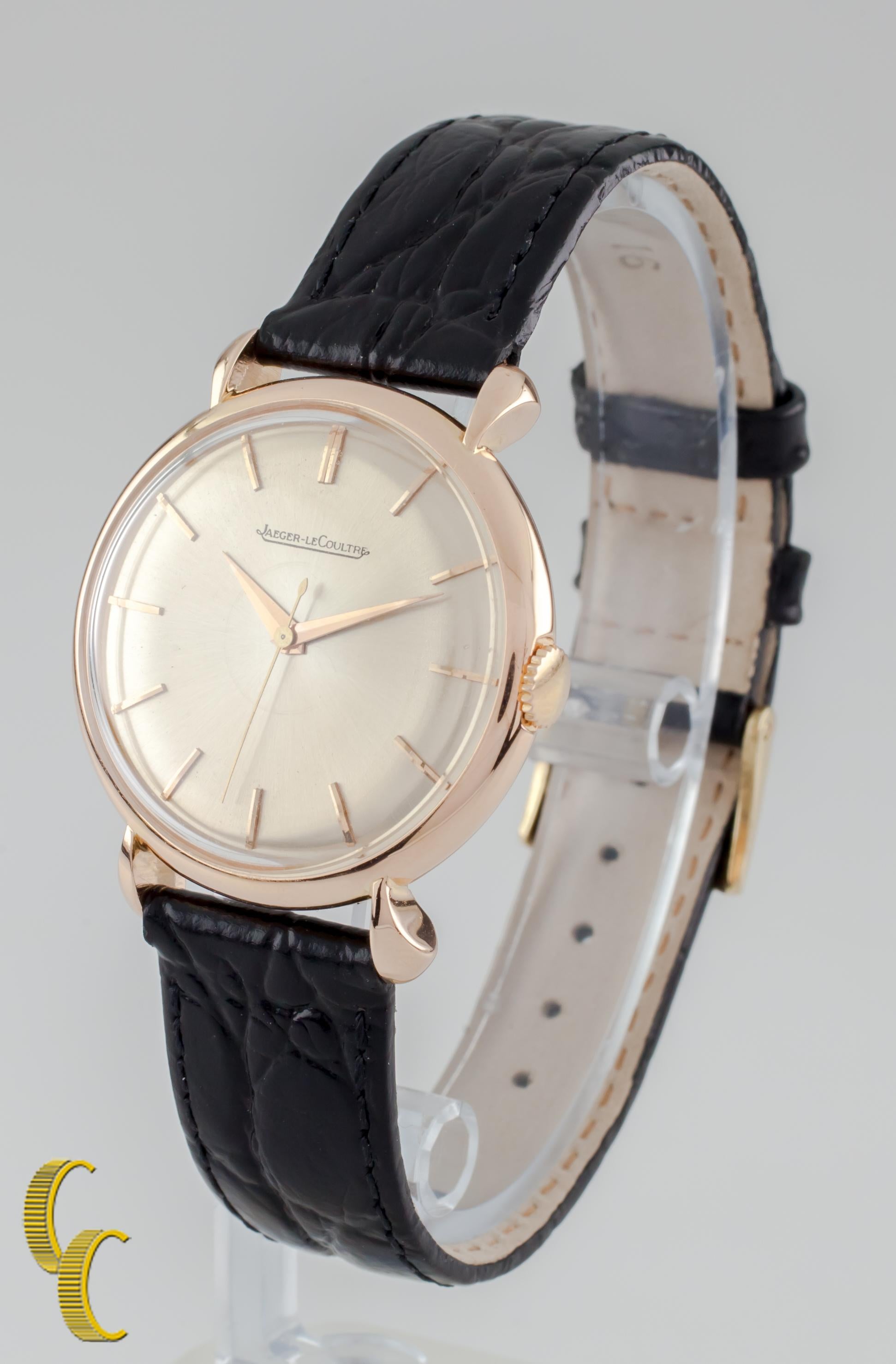 Jaegar-LeCoultre 18 Karat Gold Hand-Winding Watch with Leather Band Case #3225 In Excellent Condition In Sherman Oaks, CA