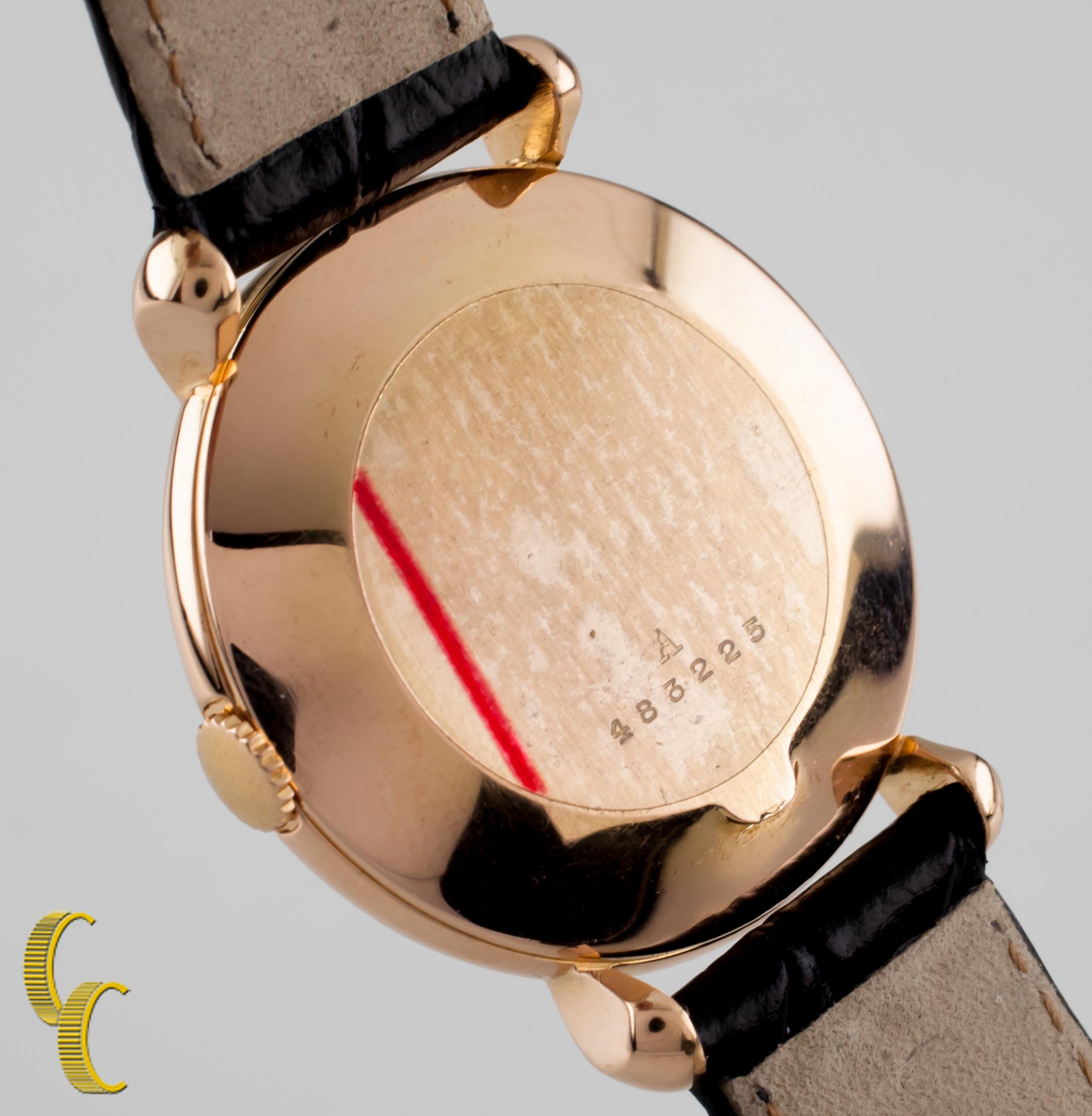 Men's Jaegar-LeCoultre 18 Karat Gold Hand-Winding Watch with Leather Band Case #3225