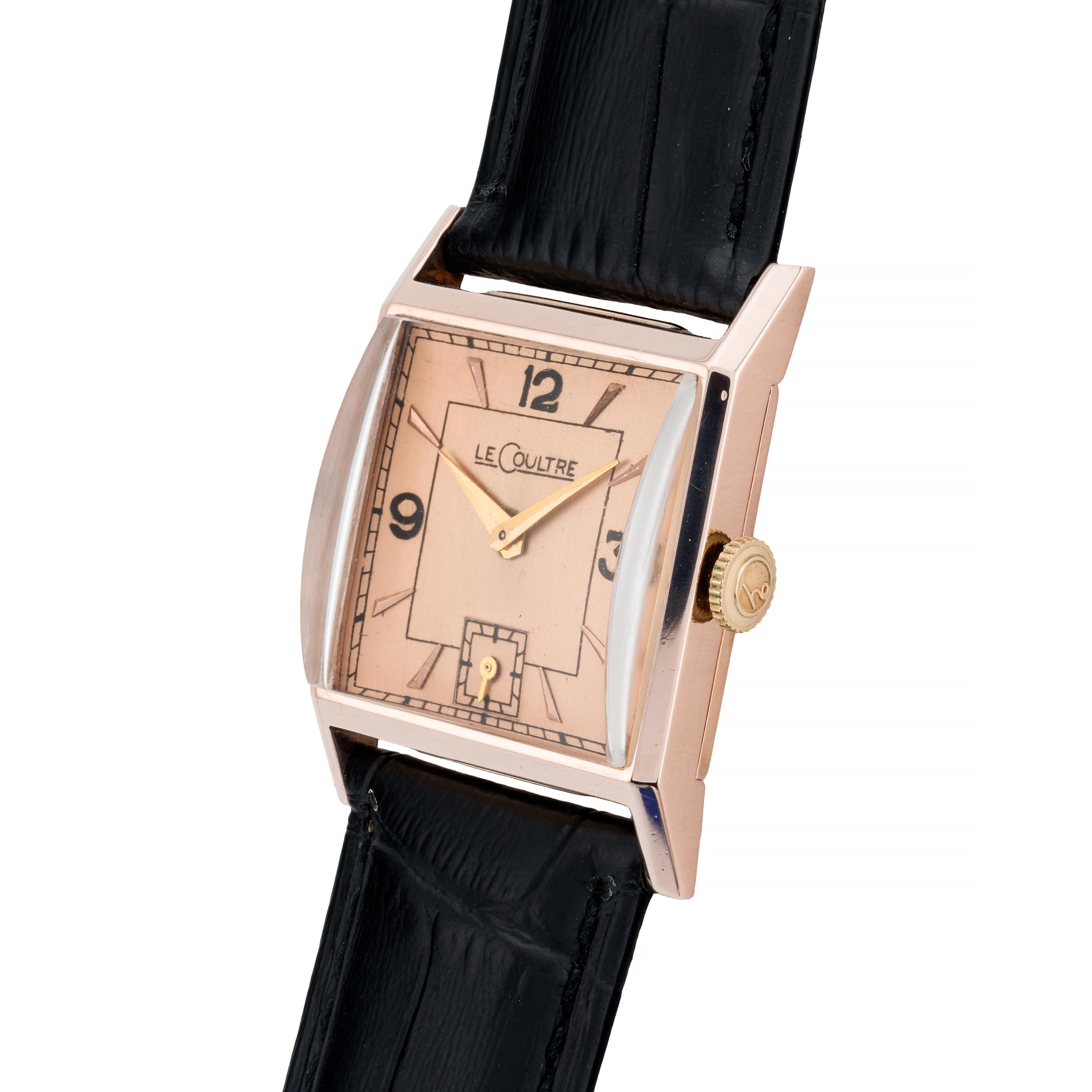 Jaeger LeCoultre Art Deco 14 Karat Rose Gold 23mm Unisex Dress Wrist Watch In Excellent Condition In Boston, MA