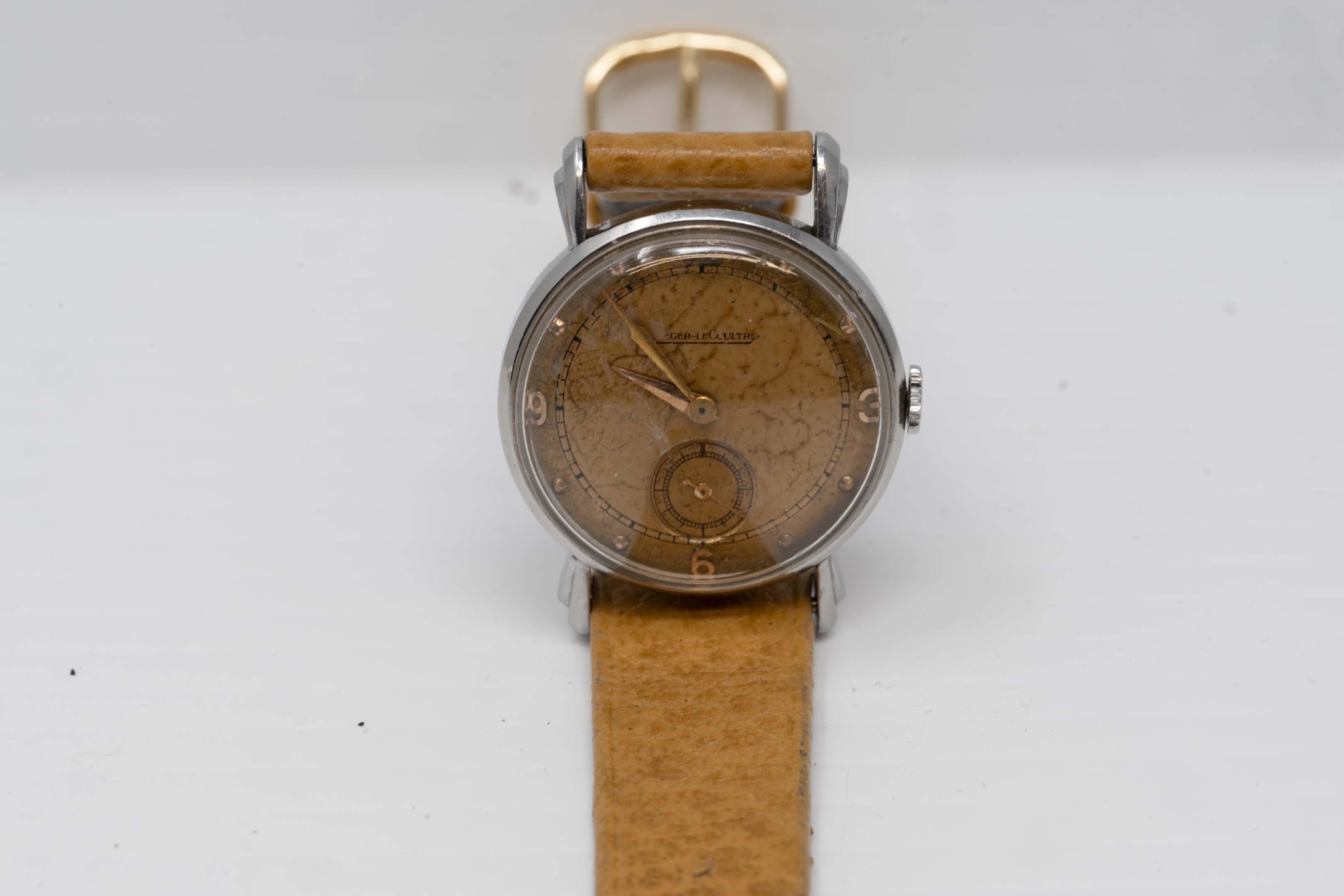 Jaeger-LeCoultre-Edelstahl-Armbanduhr, um 1950 Herren im Angebot