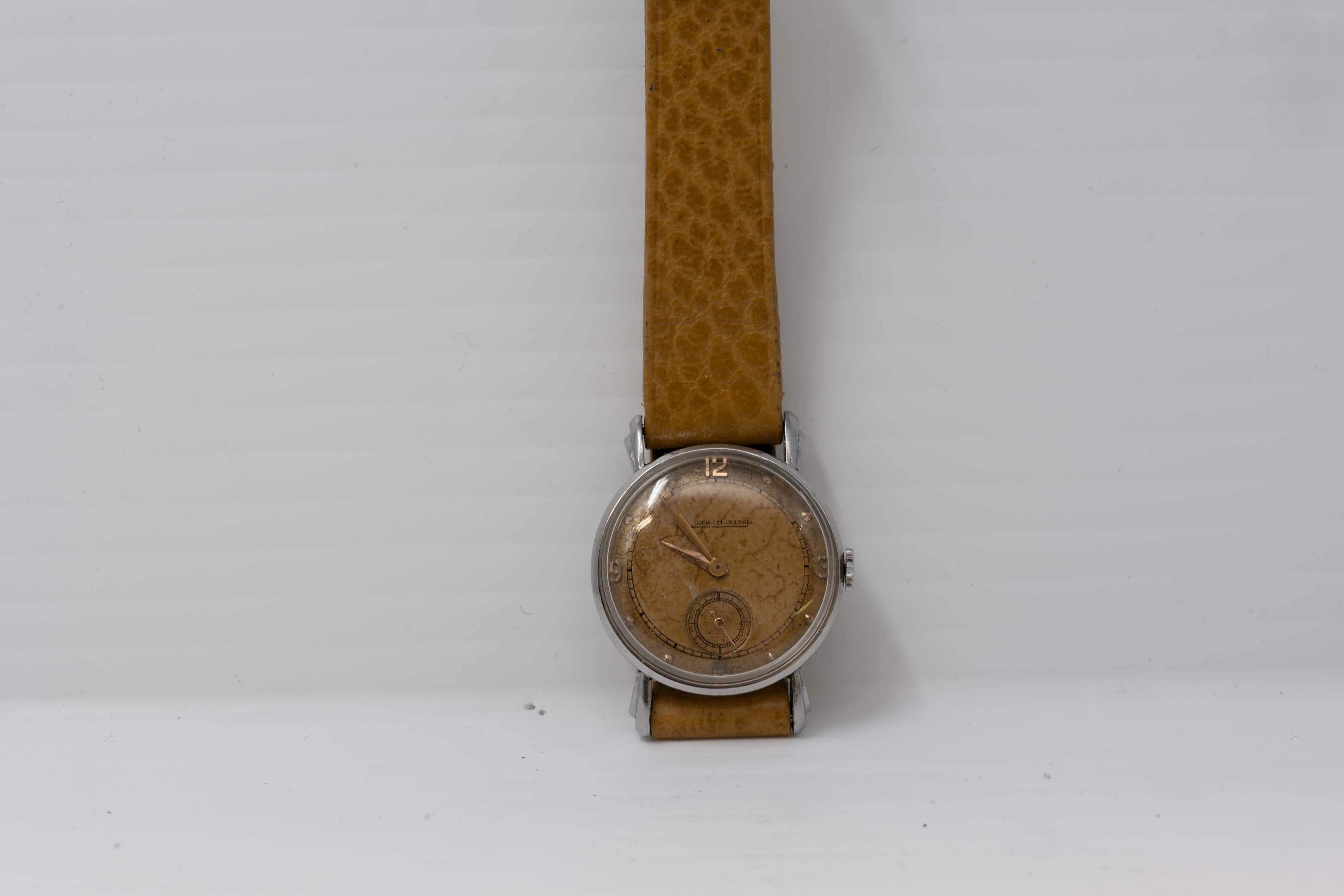 Jaeger-LeCoultre-Edelstahl-Armbanduhr, um 1950 im Angebot 1