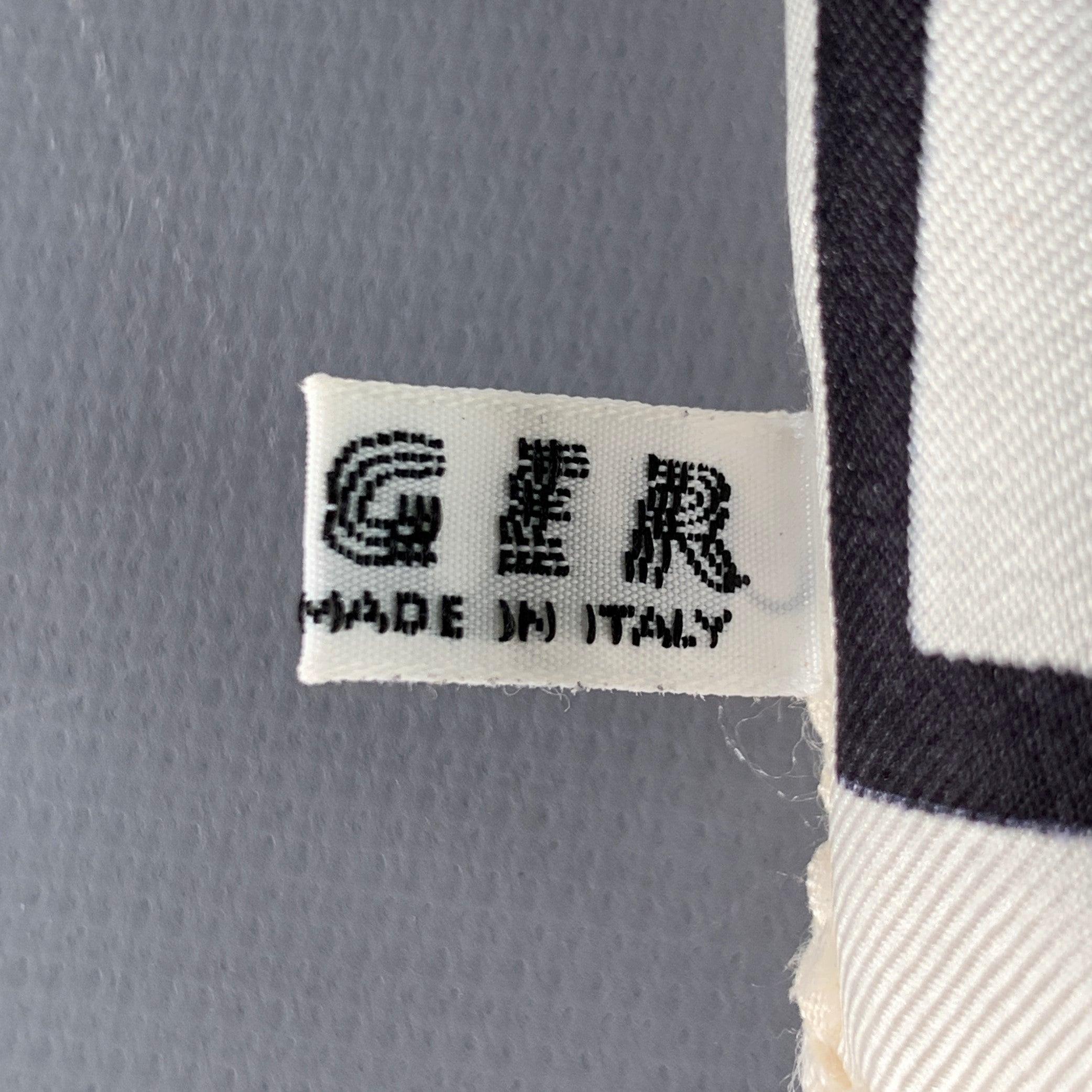 JAEGER Black White Monogram Silk Pocket Square In Good Condition For Sale In San Francisco, CA
