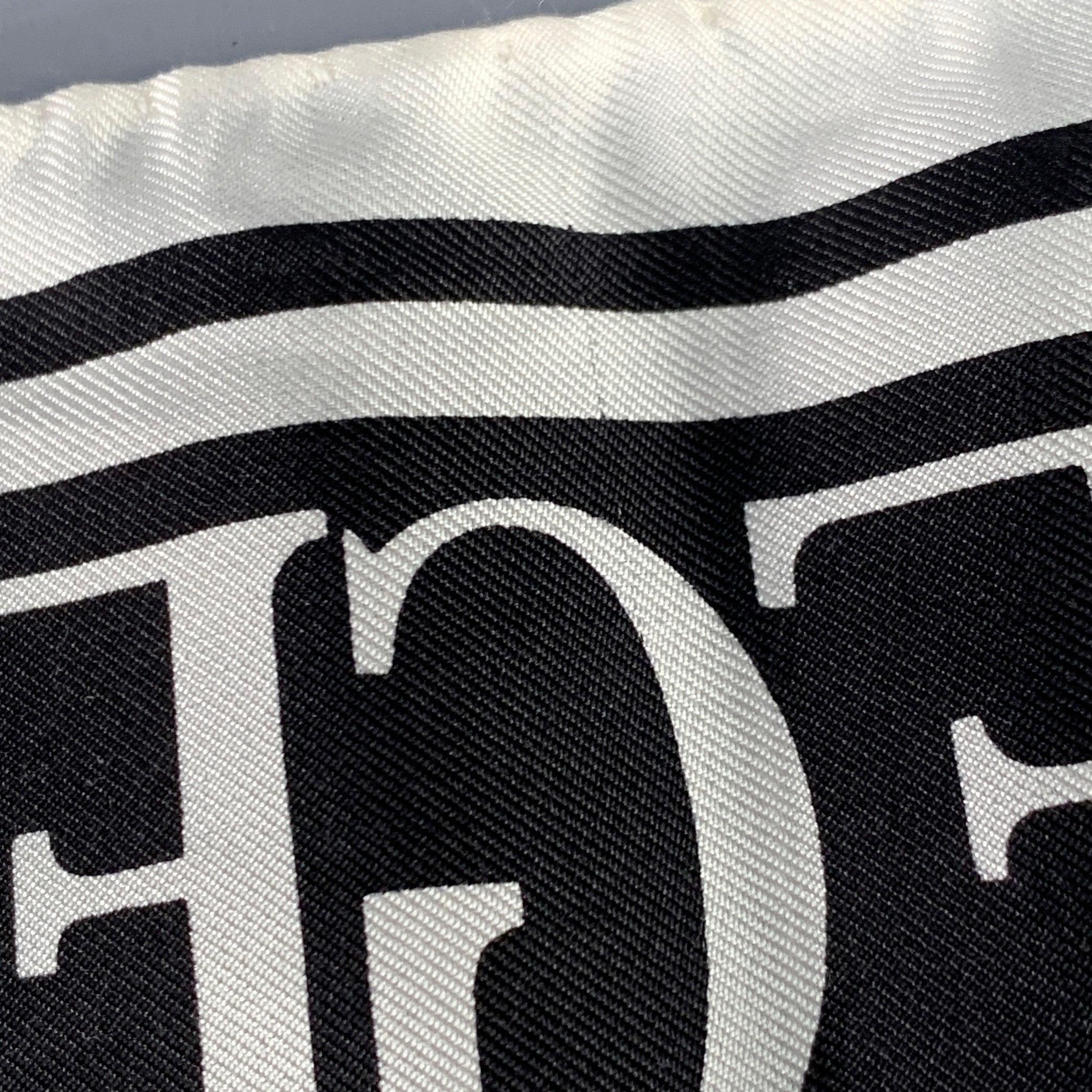 JAEGER Black White Monogram Silk Pocket Square For Sale 1