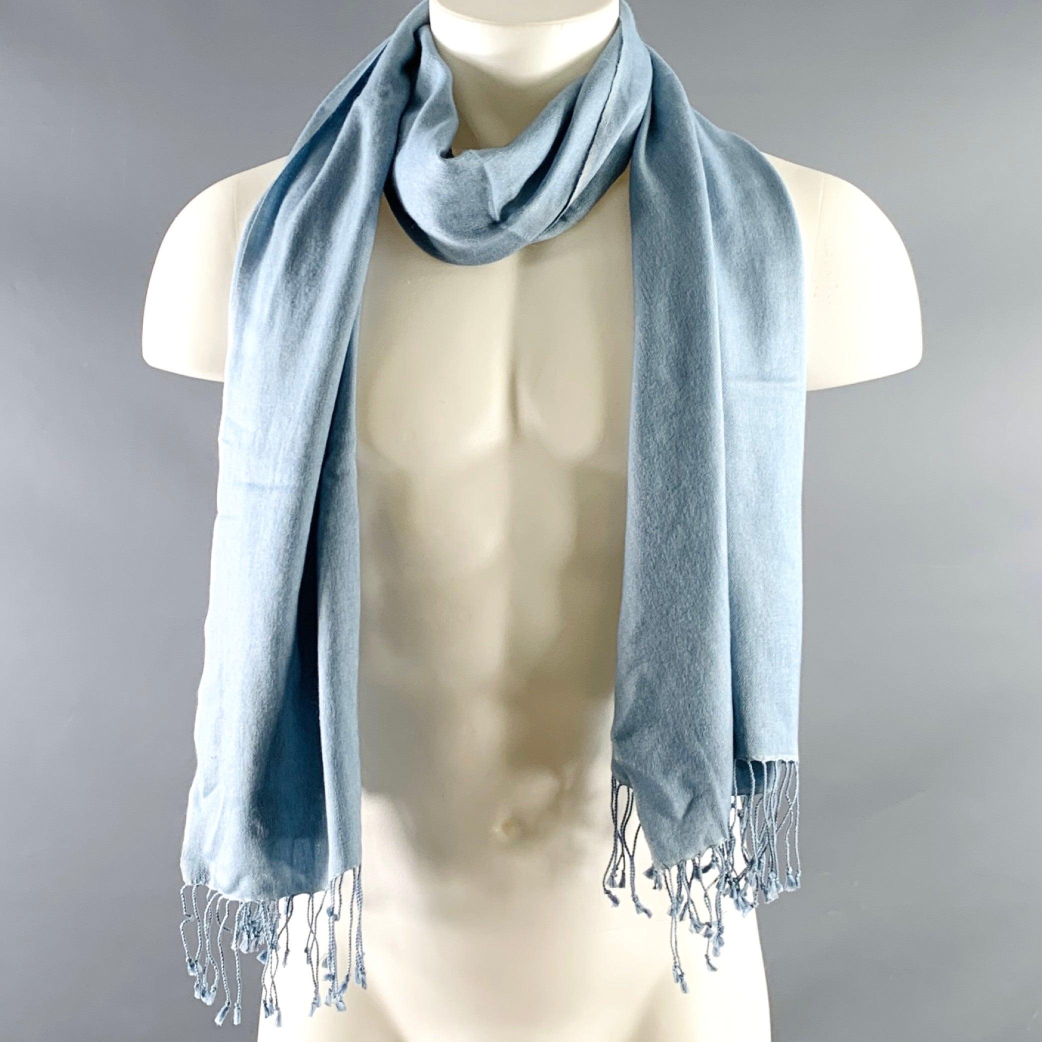 Men's JAEGER Blue Cashmere Silk Fringe Pashmina Scarf Shawl For Sale