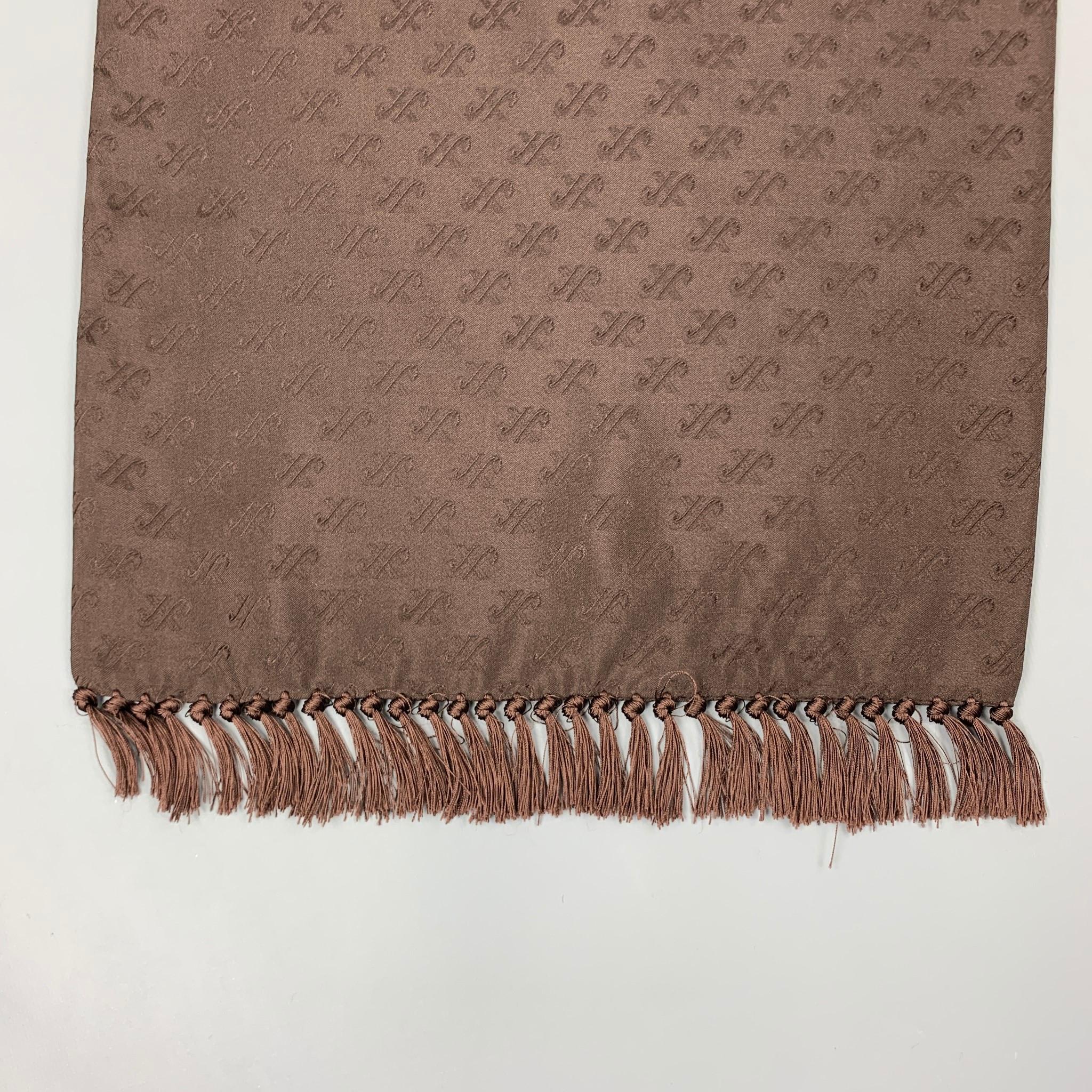 JAEGER Brown Silk Fringe Scarf In Excellent Condition In San Francisco, CA
