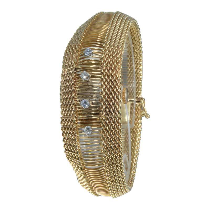 FACTORY / HOUSE: Jaeger Le Coultre
STYLE / REFERENCE: Evening Dress Watch
METAL / MATERIAL: 14kt Solid Gold
CIRCA / YEAR: 1950's 60's
DIMENSIONS / SIZE: 20mm Wide
MOVEMENT / CALIBER: Manual Winding / 17 Jewels 
DIAL / HANDS: Original Silvered /