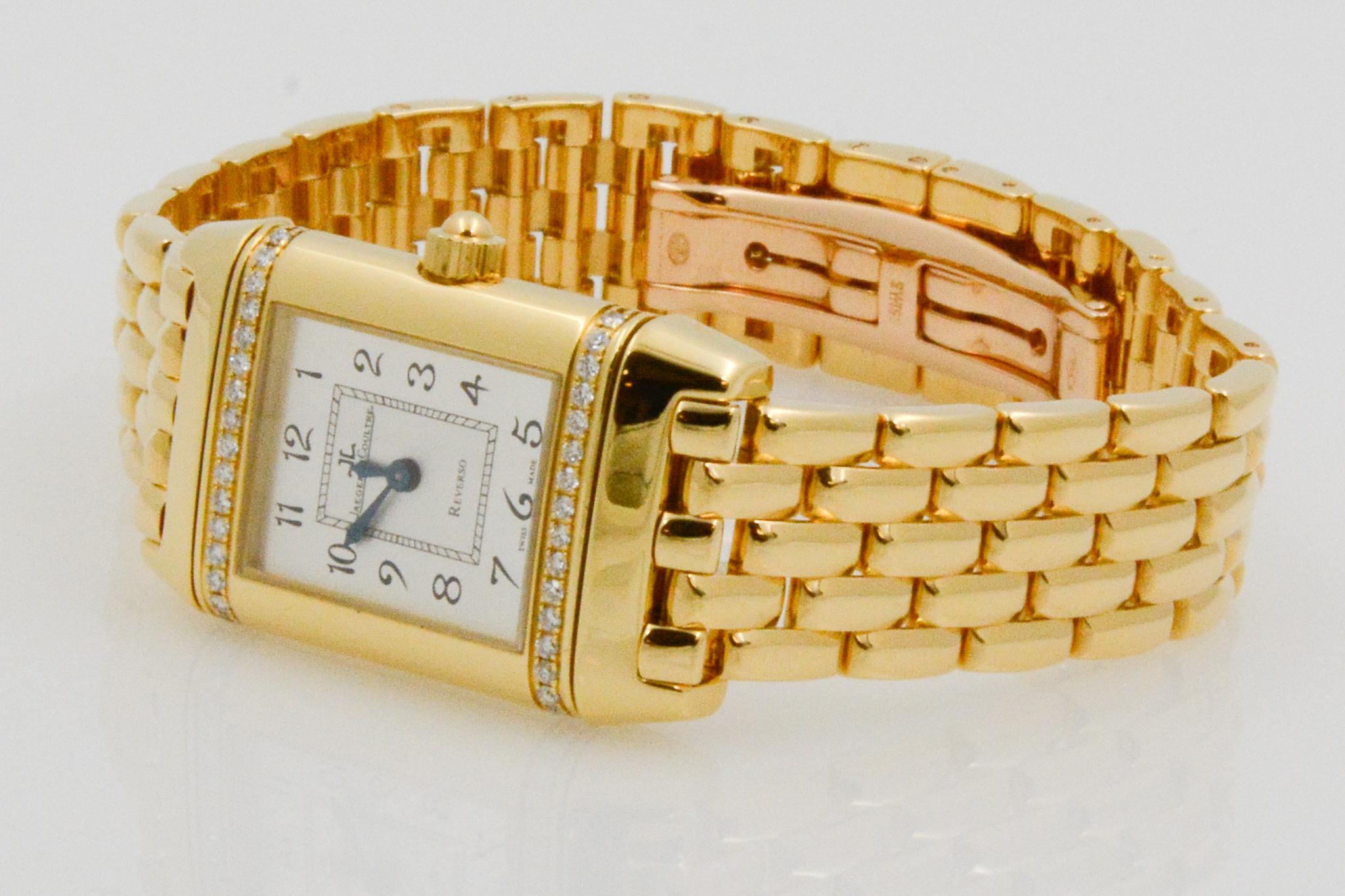 Women's or Men's Jaeger Le-Coultre CPO Reverso 18 Karat Yellow Gold and Diamonds