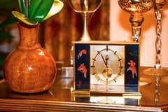 Jaeger Le-Coultre Hand Painted Skeleton Enamel "Koi Fish" Ref. 491 Desk Clock