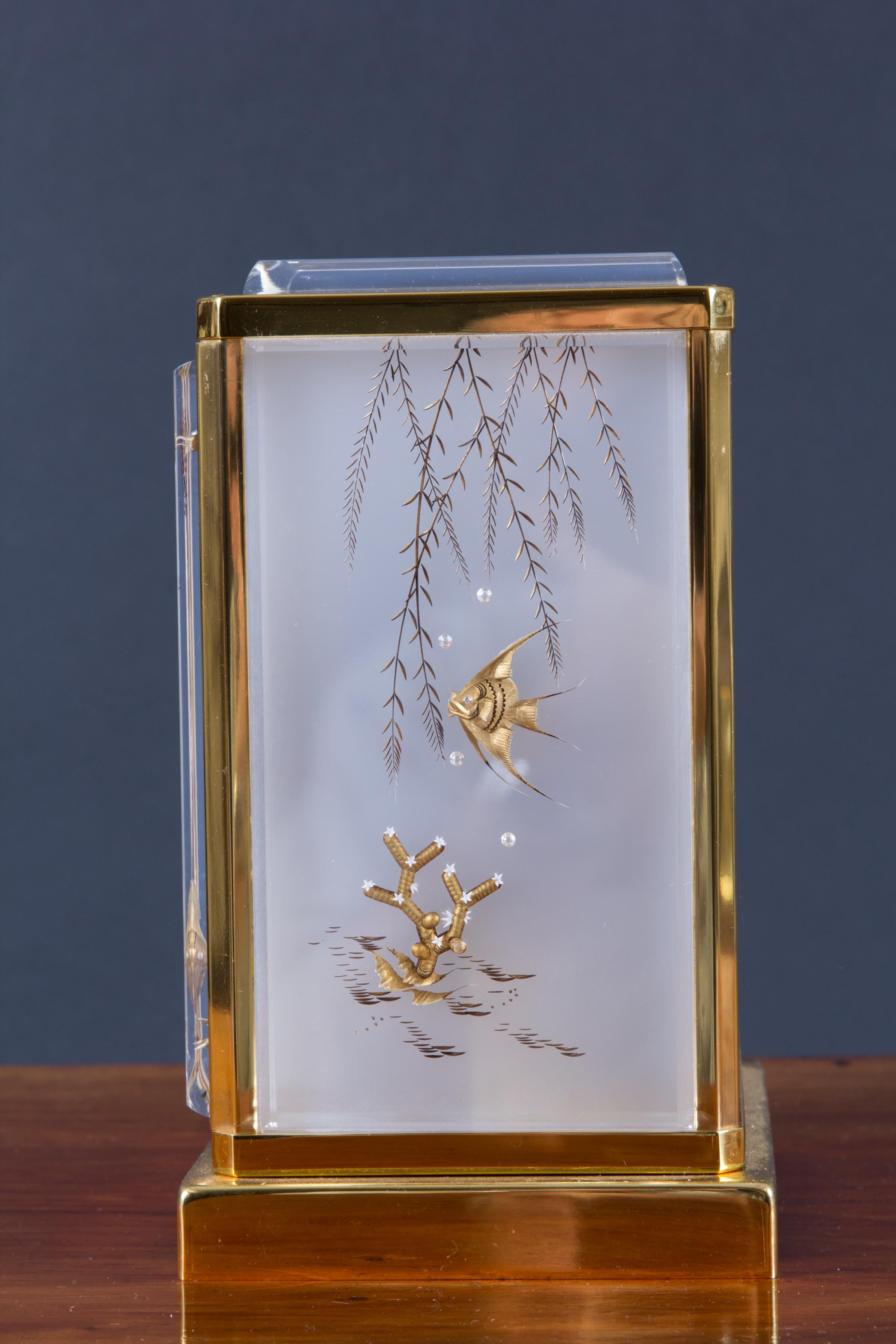 Lucite Jaeger Le Coultre Marina Atmos Clock Featuring Fishes For Sale