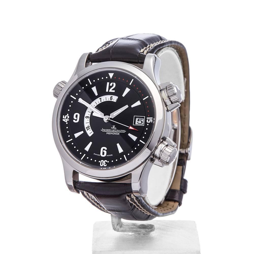 REF: W4419
MANUFACTURE: Jaeger-LeCoultre
MODEL: Memovox
MODEL REF: 146.8.97
AGE: Circa 2000's
GENDER: Men's
BOX & PAPERS: Box & Open Guarantee
DIAL: Black Baton
GLASS: Sapphire Crystal
MOVEMENT: Automatic
WATER RESISTANCY: To Manufacturers