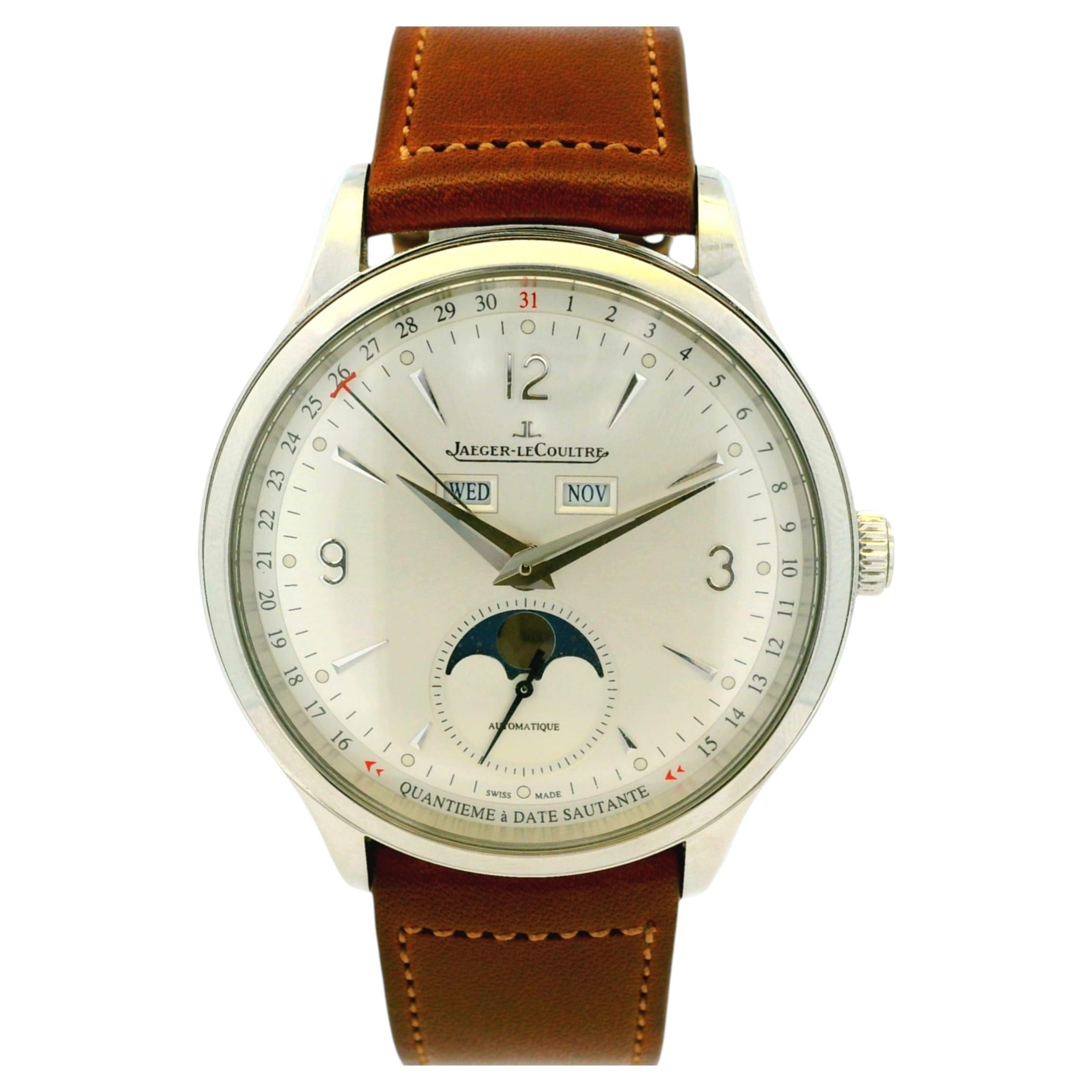 Jaeger Le Coultre Q4148420 Master Control Stainless Steel on Brown Leather Watch For Sale