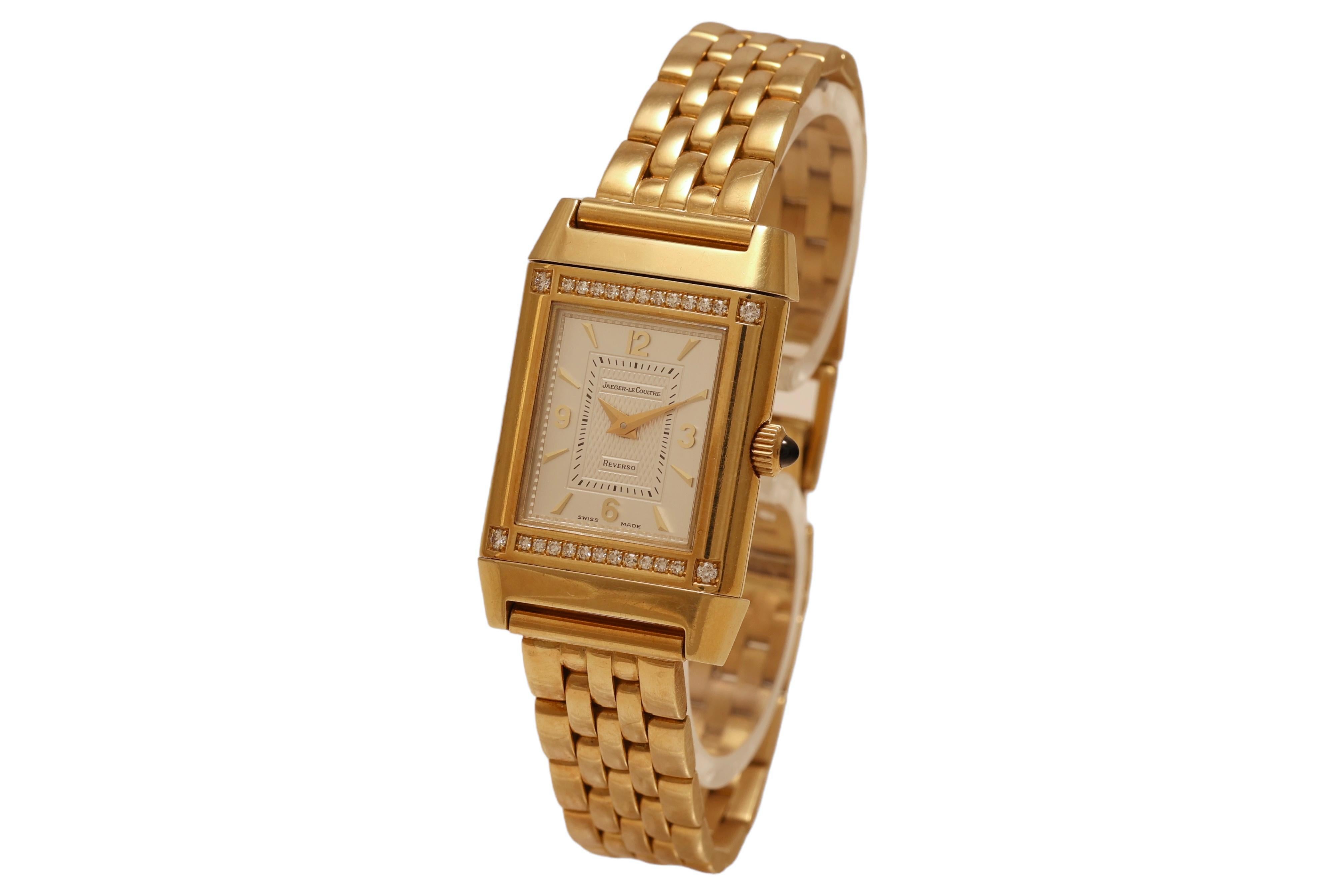 Jaeger Le Coultre Reverso Duetto Gold & Diamonds Manual WInding Wrist Watch

Brand: Jaeger-LeCoultre
Model: Reverso Duetto Joaillerie
Reference Number: 265.1.86
Movement: Manual Winding
Gender: Ladies
Condition: Very good
Time Period: