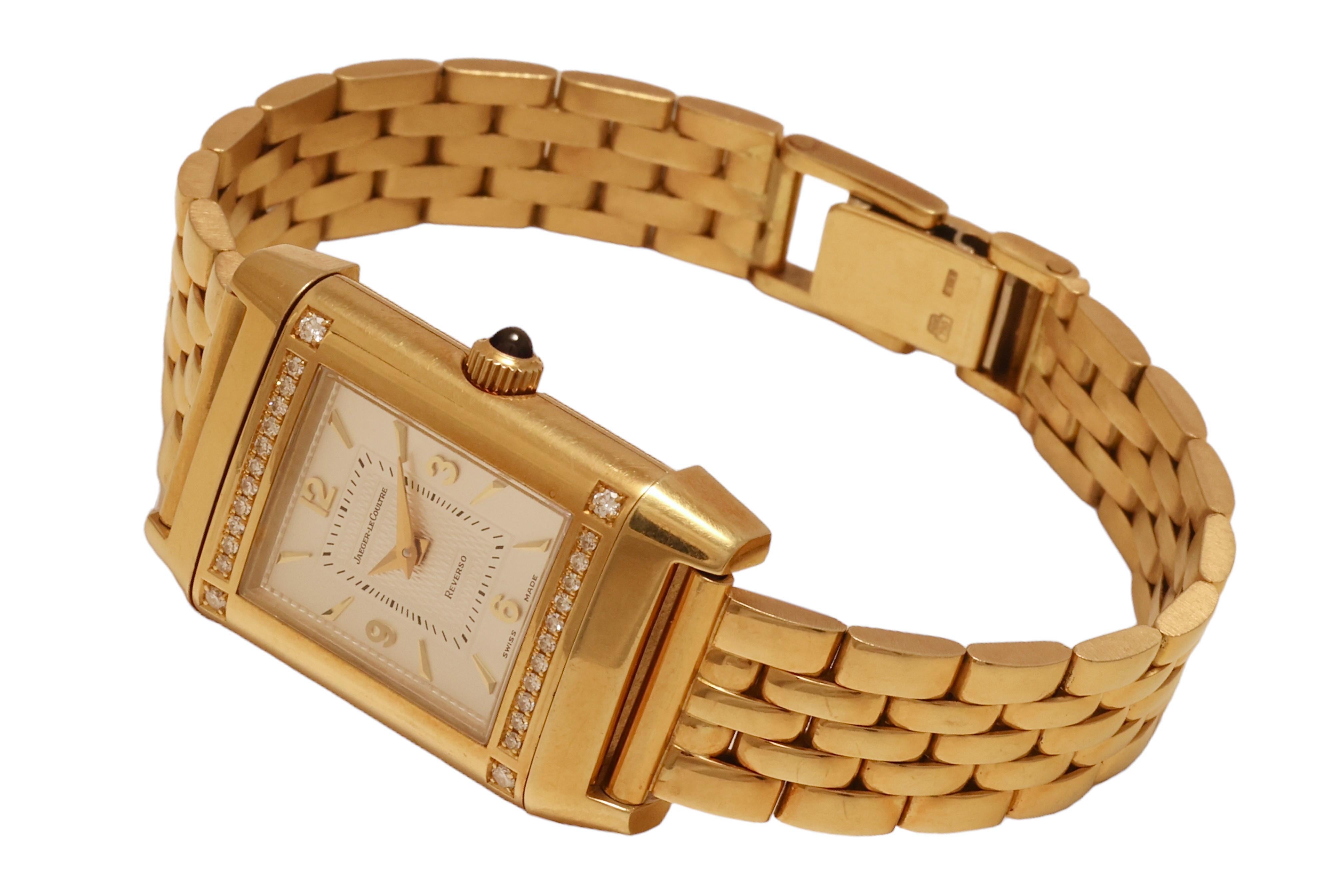 Brilliant Cut Jaeger Le Coultre Reverso Duetto Gold & Diamonds Manual WInding Wrist Watch