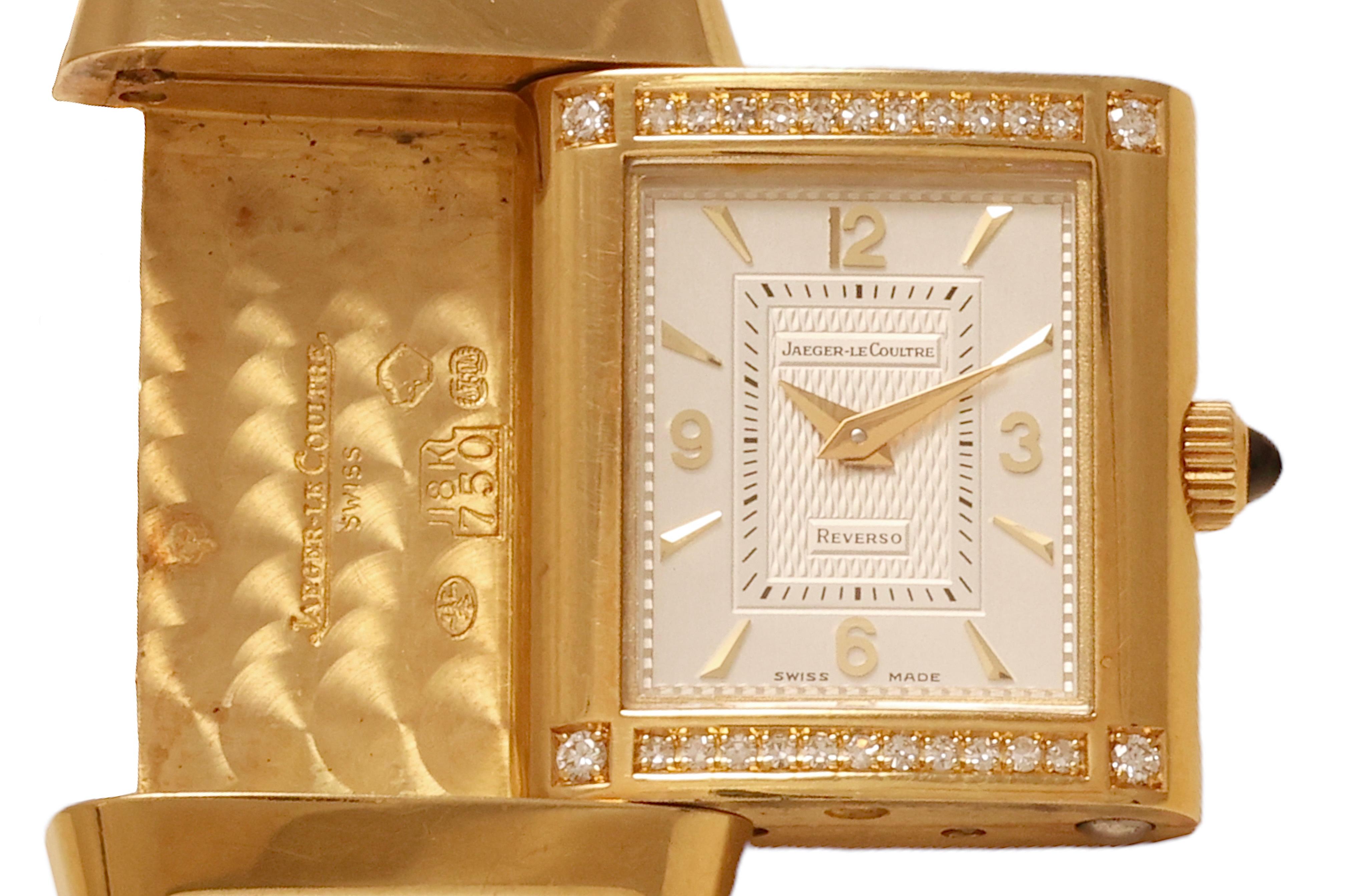 Women's or Men's Jaeger Le Coultre Reverso Duetto Gold & Diamonds Manual WInding Wrist Watch