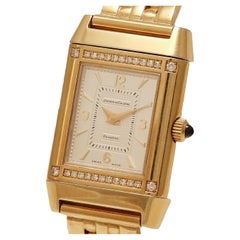 Jaeger Le Coultre Reverso Duetto Armbanduhr, Handgedrehte Armbanduhr aus Gold und Diamanten