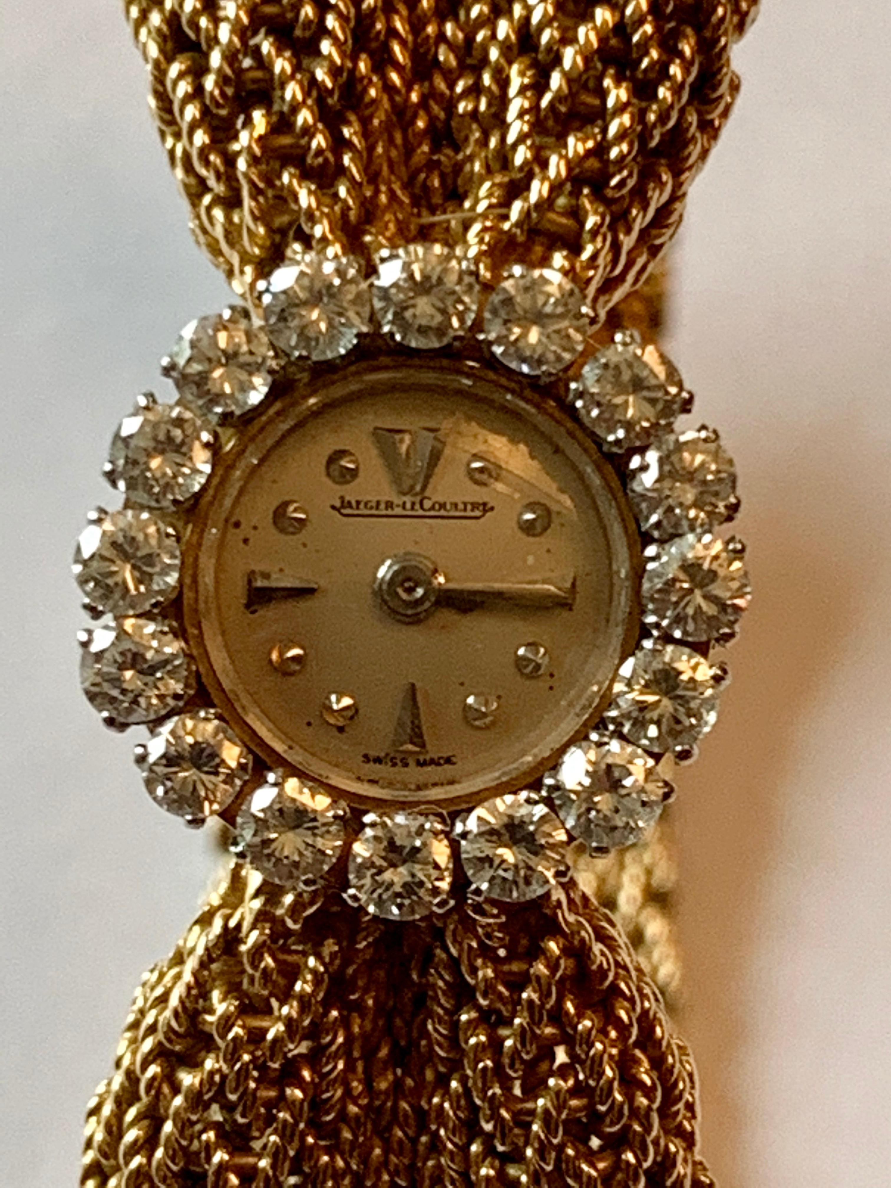 Round Cut Jaeger-LeCoultre 18 Karat Gold and Diamonds Midcentury Ladies Dress Watch