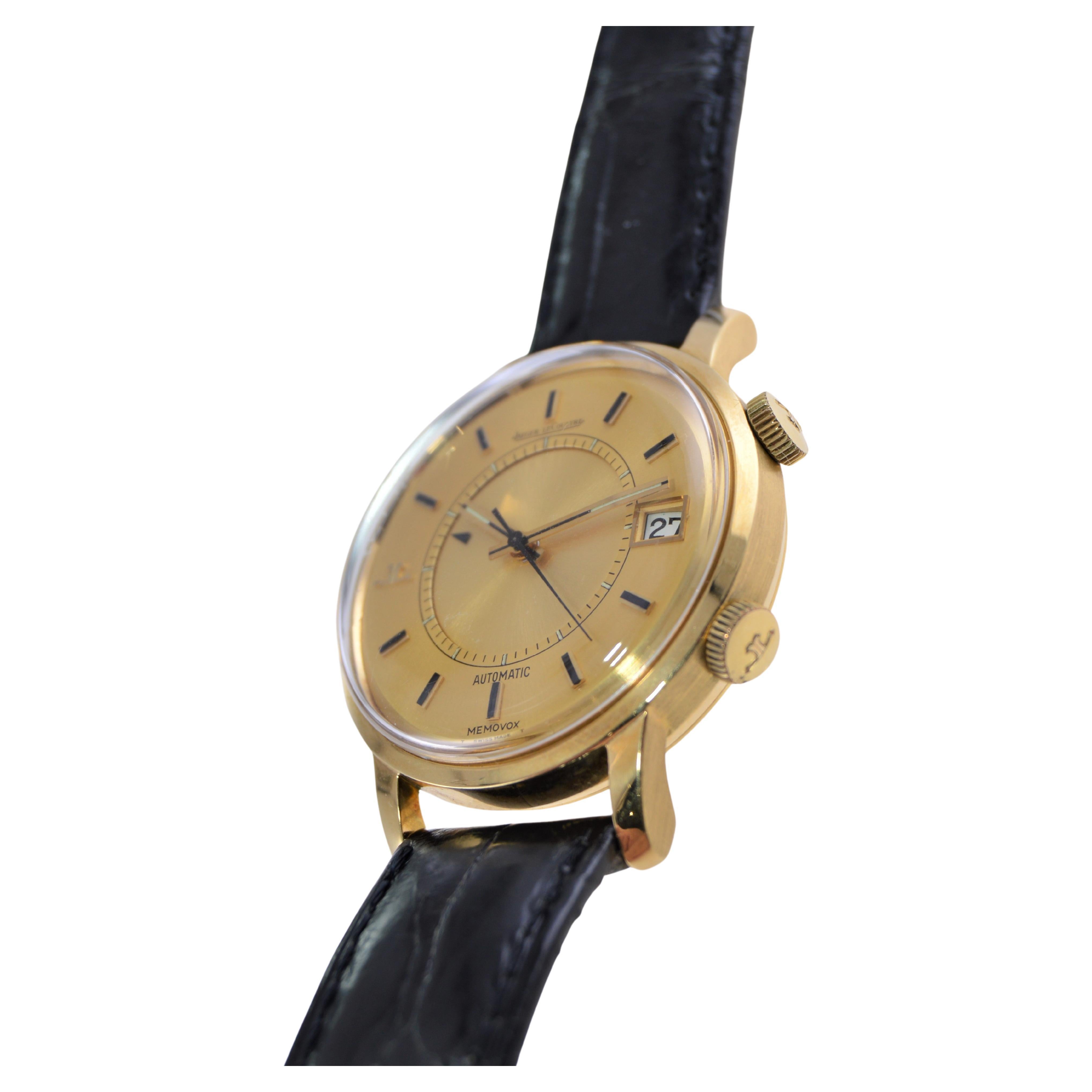 Jaeger LeCoultre 18 Karat, New Condition Full Size Memovox circa 1960s-1970s For Sale 1