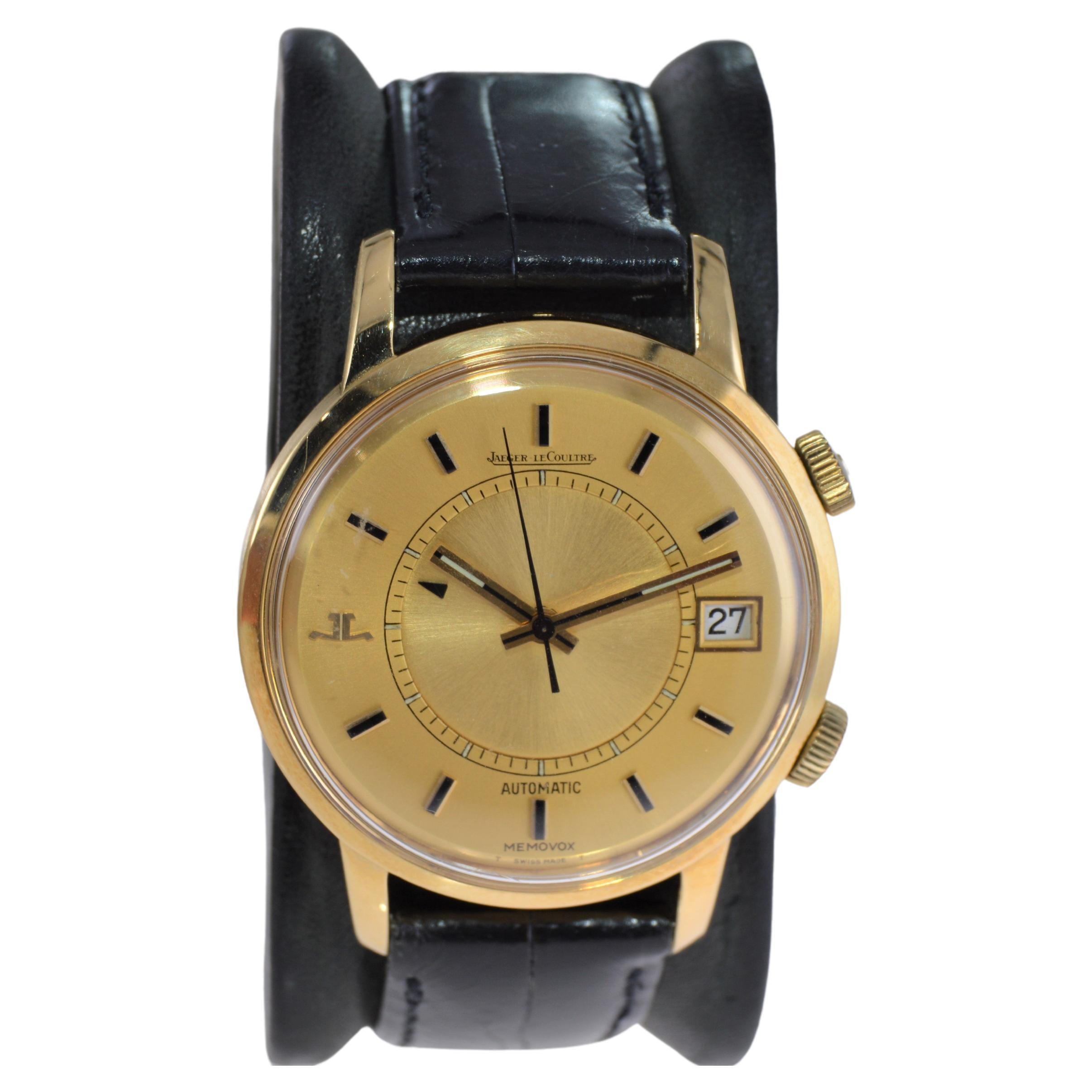 Jaeger LeCoultre 18 Karat, New Condition Full Size Memovox circa 1960s-1970s For Sale