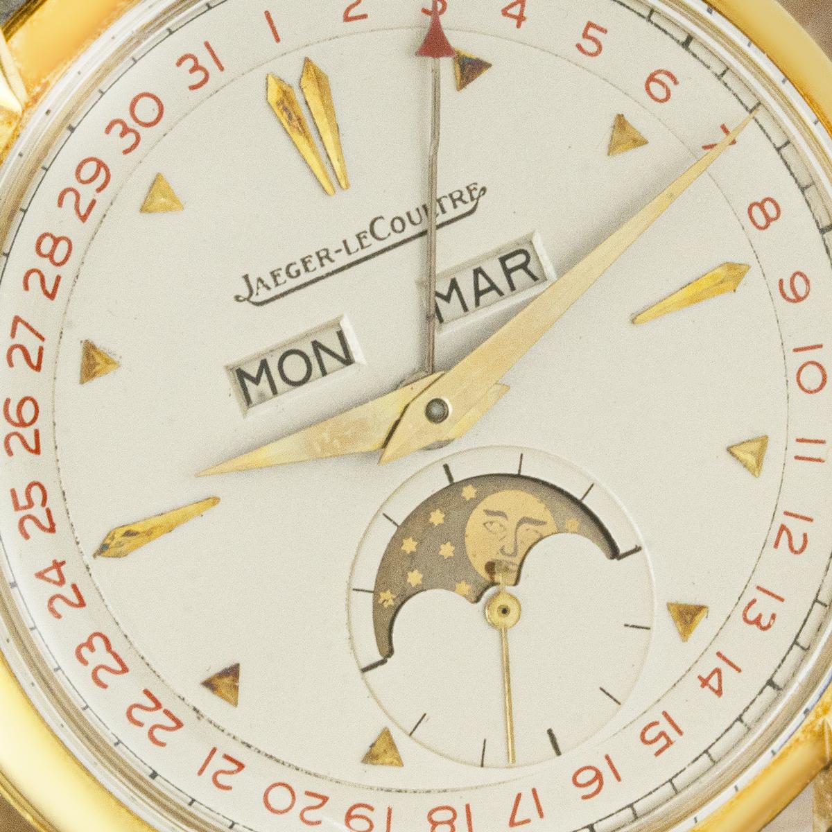Jaeger LeCoultre 18k Yellow Gold Triple Calendar Moonphase In Excellent Condition For Sale In London, GB